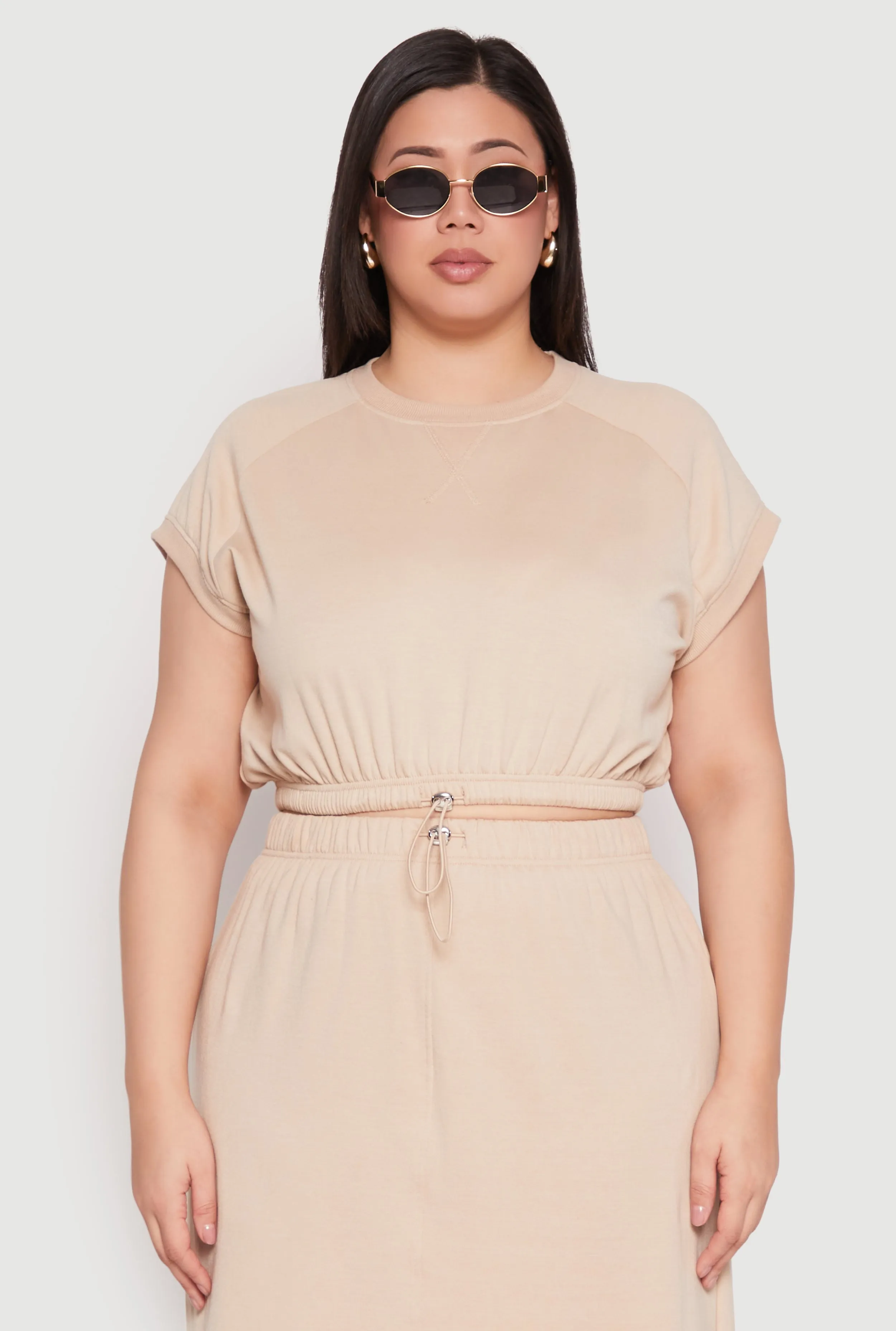 Plus Size Almost Famous Short Sleeve Cropped Sweatshirt sold by Rainbow