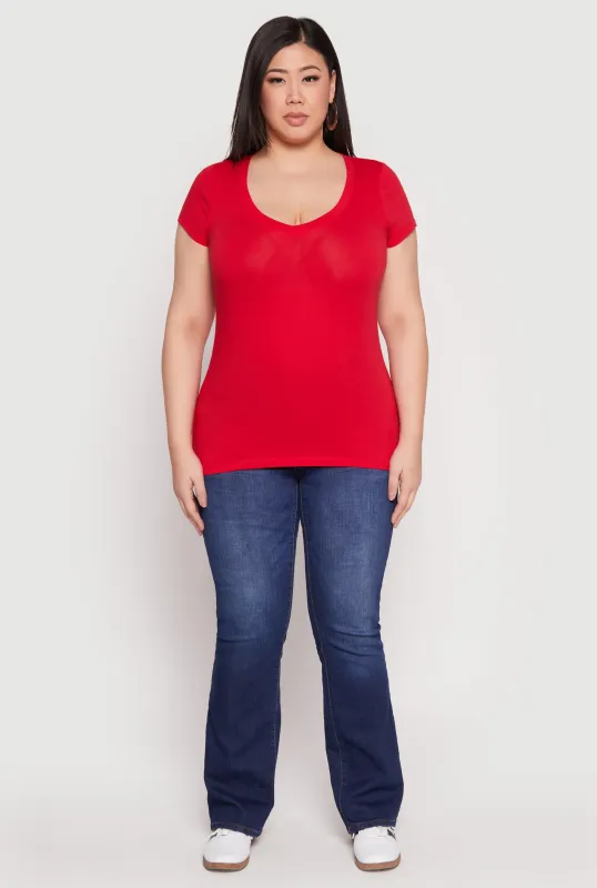 Plus Size Basic V Neck T Shirt sold by Rainbow