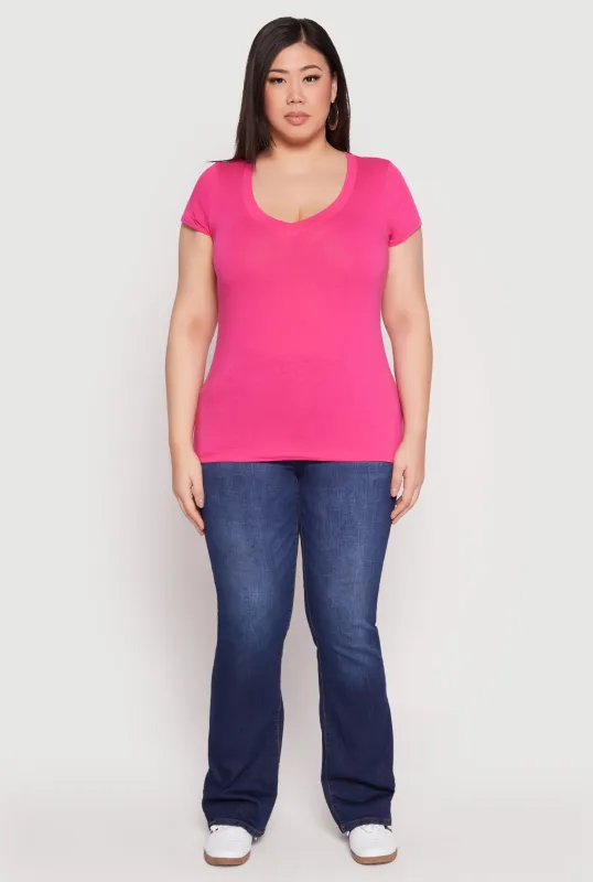 Plus Size Basic V Neck T Shirt sold by Rainbow