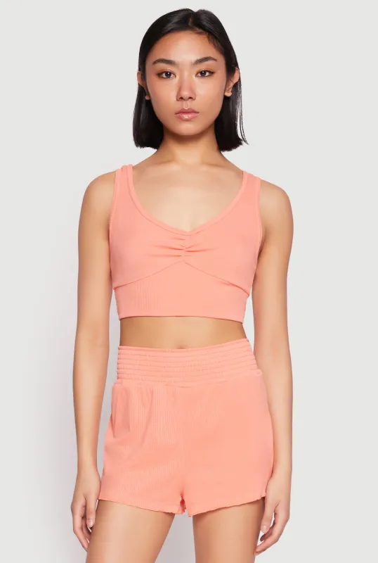 Ribbed Knit Ruched Pajama Tank Top and Smocked Shorts sold by Rainbow