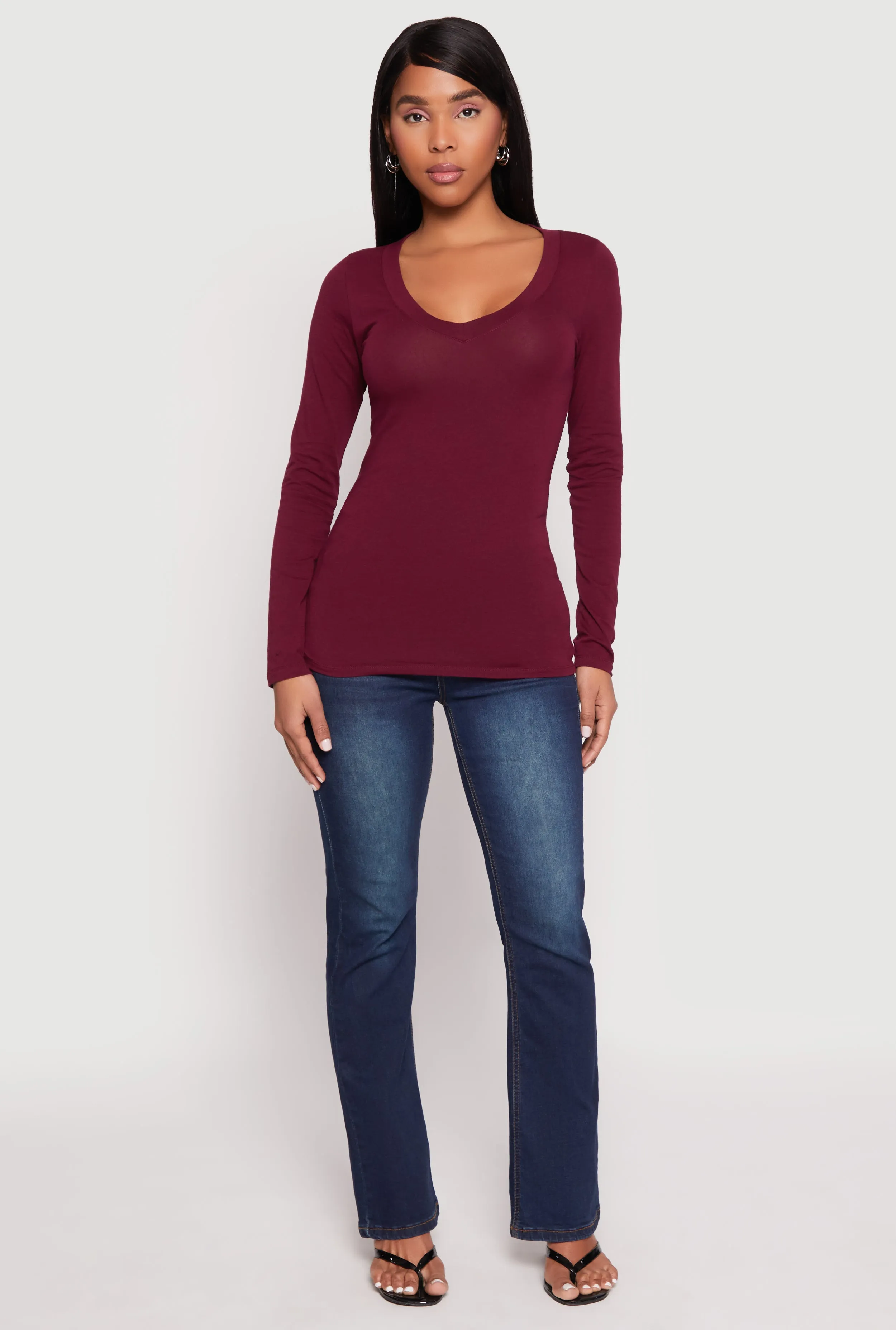 Basic Long Sleeve V Neck Tee sold by Rainbow product image thumbnail 3