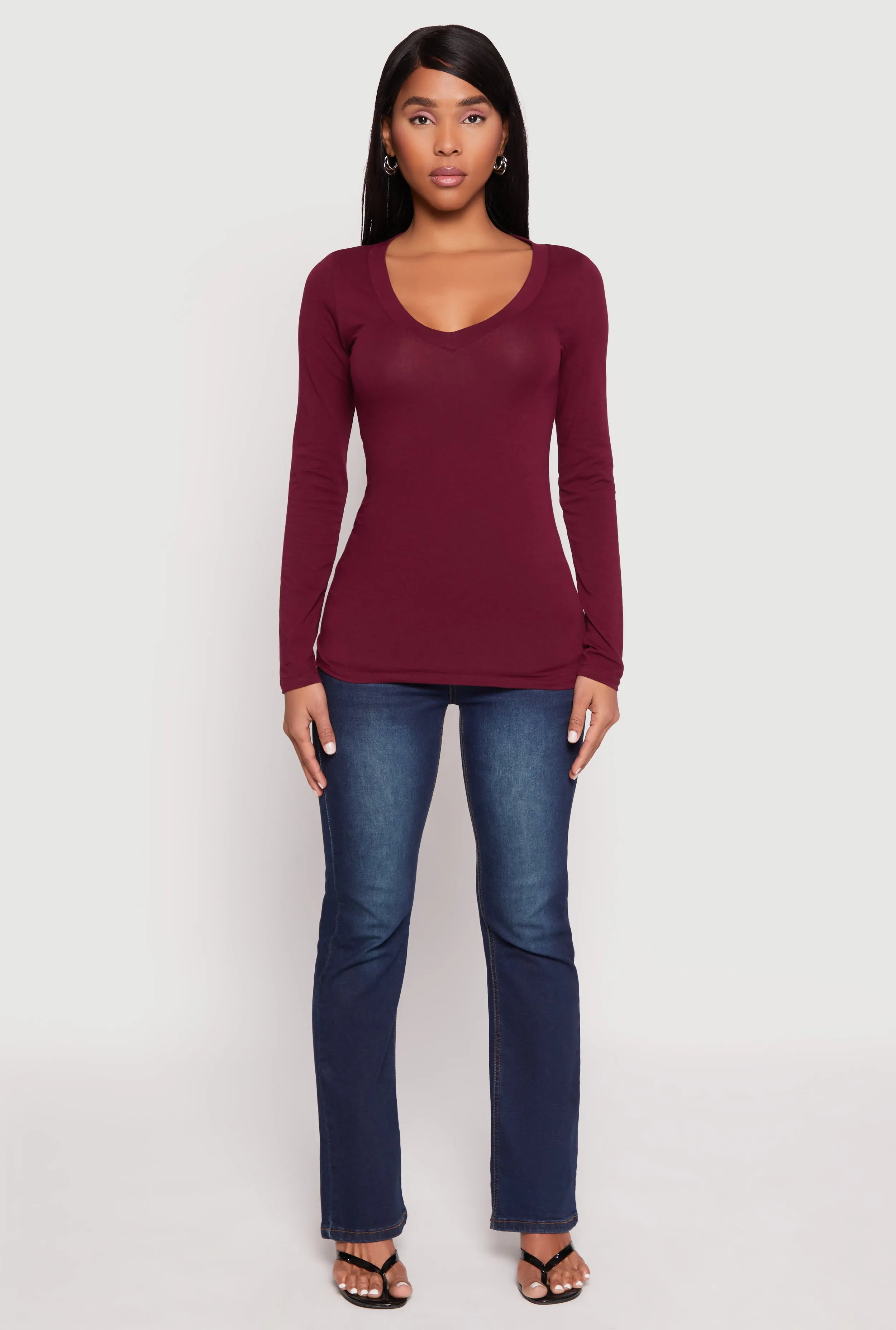 Basic Long Sleeve V Neck Tee sold by Rainbow