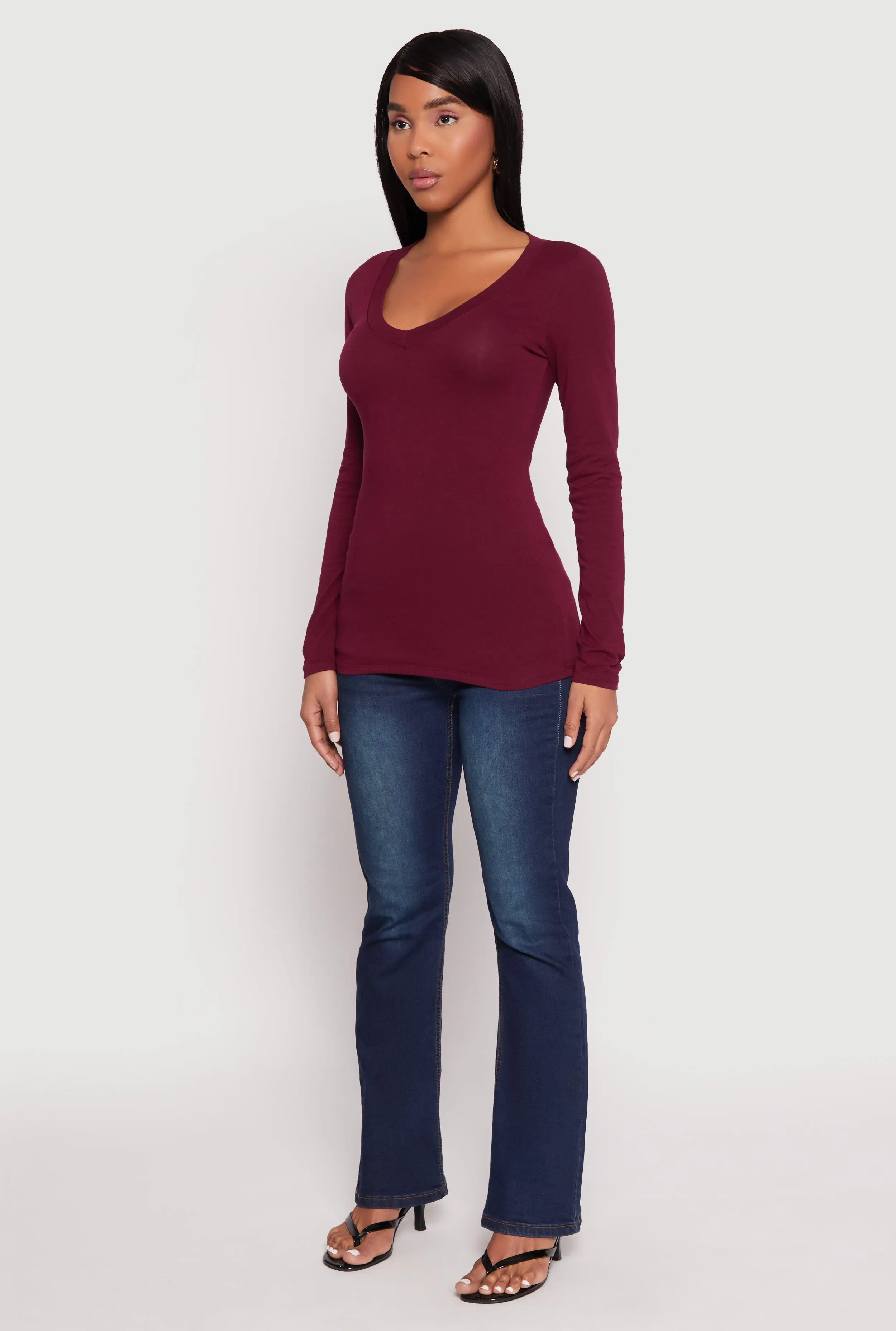 Basic Long Sleeve V Neck Tee sold by Rainbow product image thumbnail 5