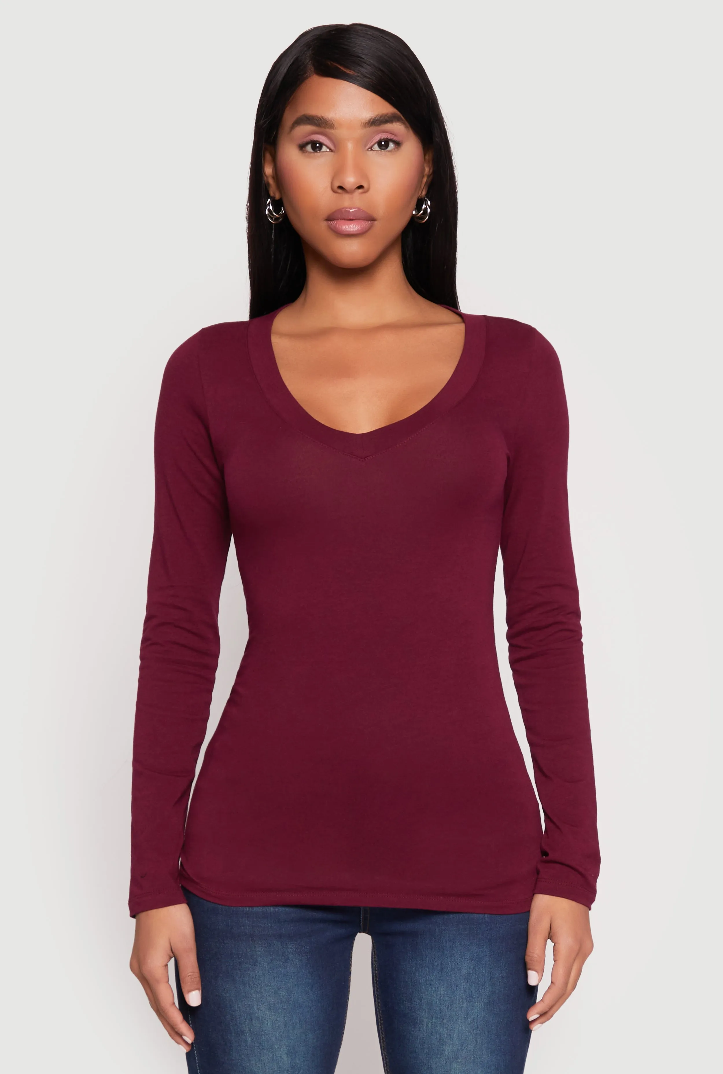 Basic Long Sleeve V Neck Tee sold by Rainbow product image thumbnail 2
