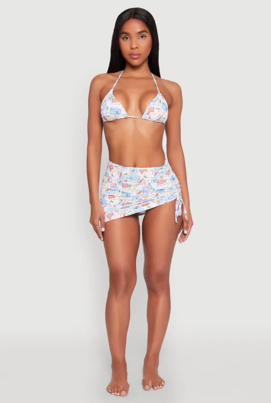 Tropical Postage Print Ruched Cover Up Skirt sold by Rainbow