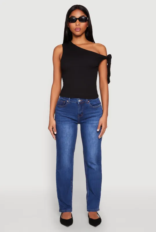 Textured Knit Tie Strap One Shoulder Top sold by Rainbow
