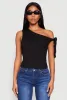 Textured Knit Tie Strap One Shoulder Top sold by Rainbow