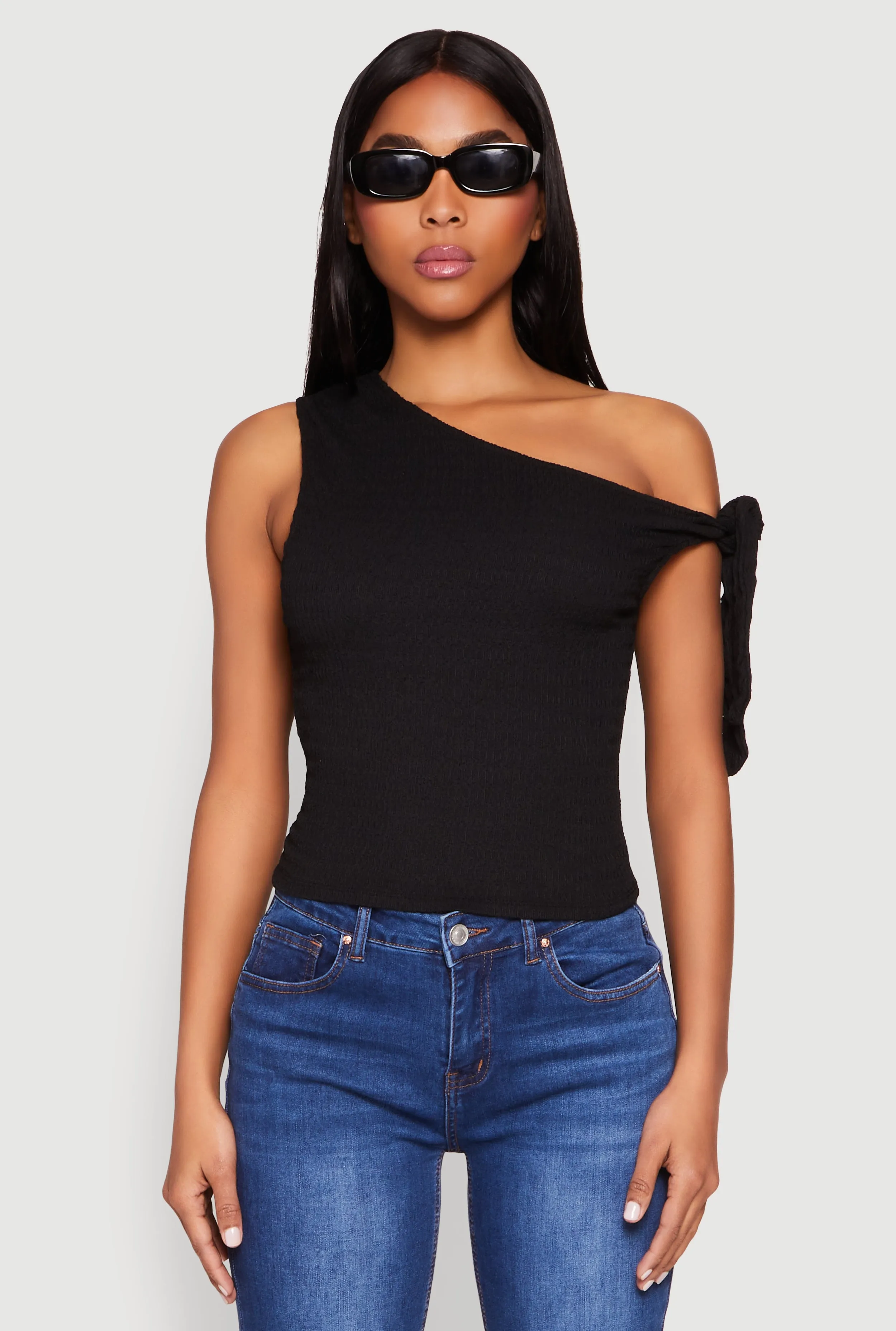 Textured Knit Tie Strap One Shoulder Top sold by Rainbow product image thumbnail 2