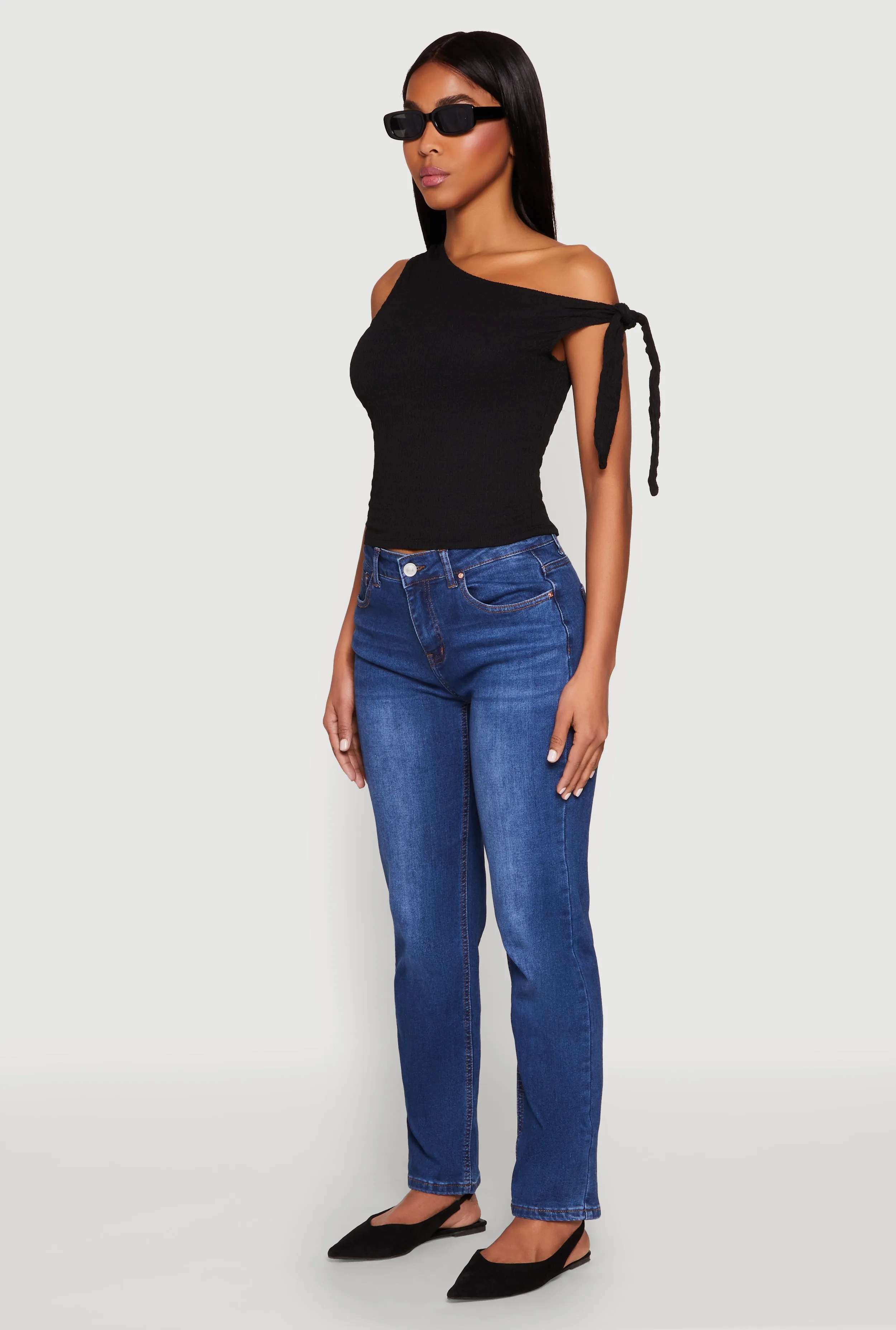 Textured Knit Tie Strap One Shoulder Top sold by Rainbow product image thumbnail 5