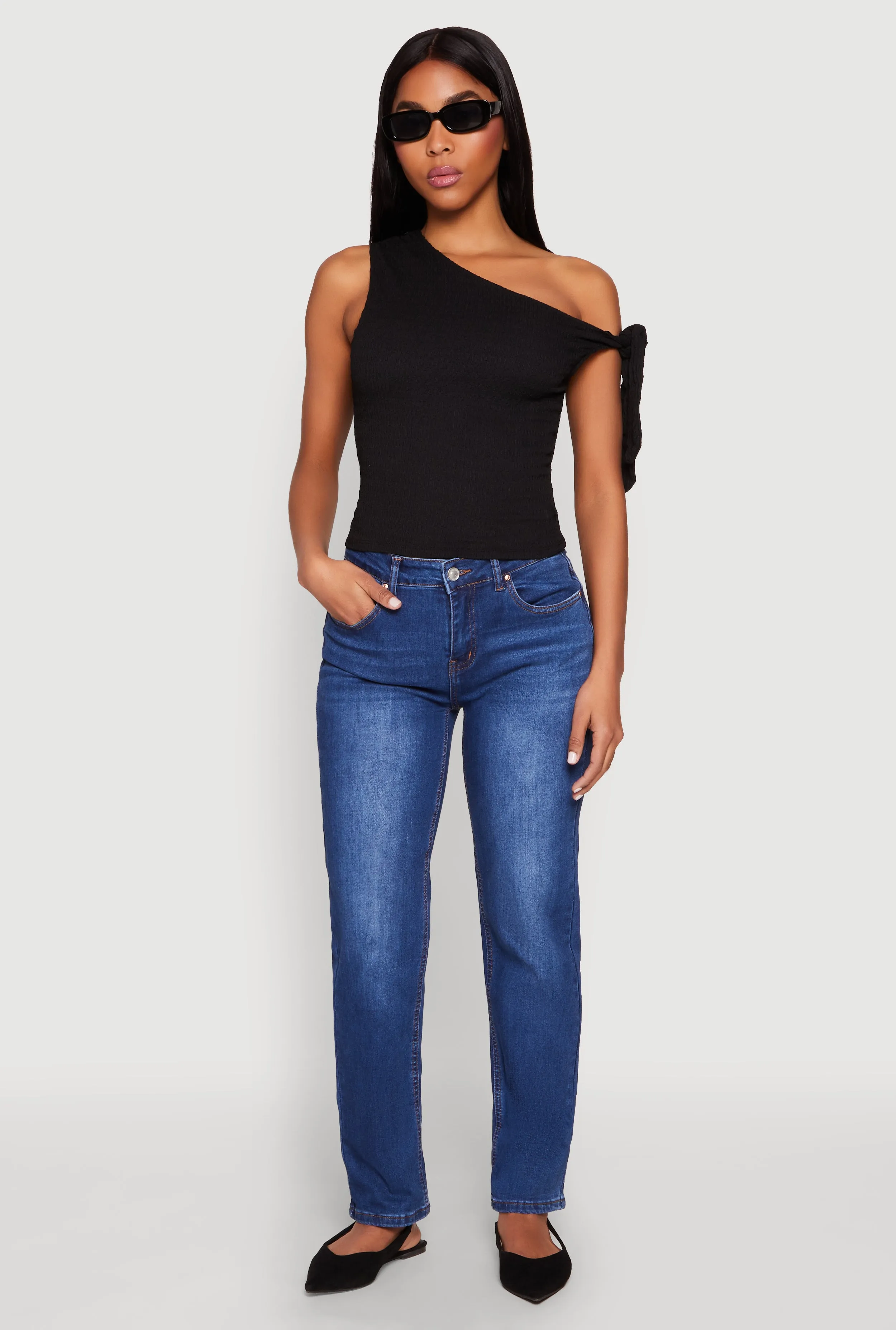 Textured Knit Tie Strap One Shoulder Top sold by Rainbow product image thumbnail 3