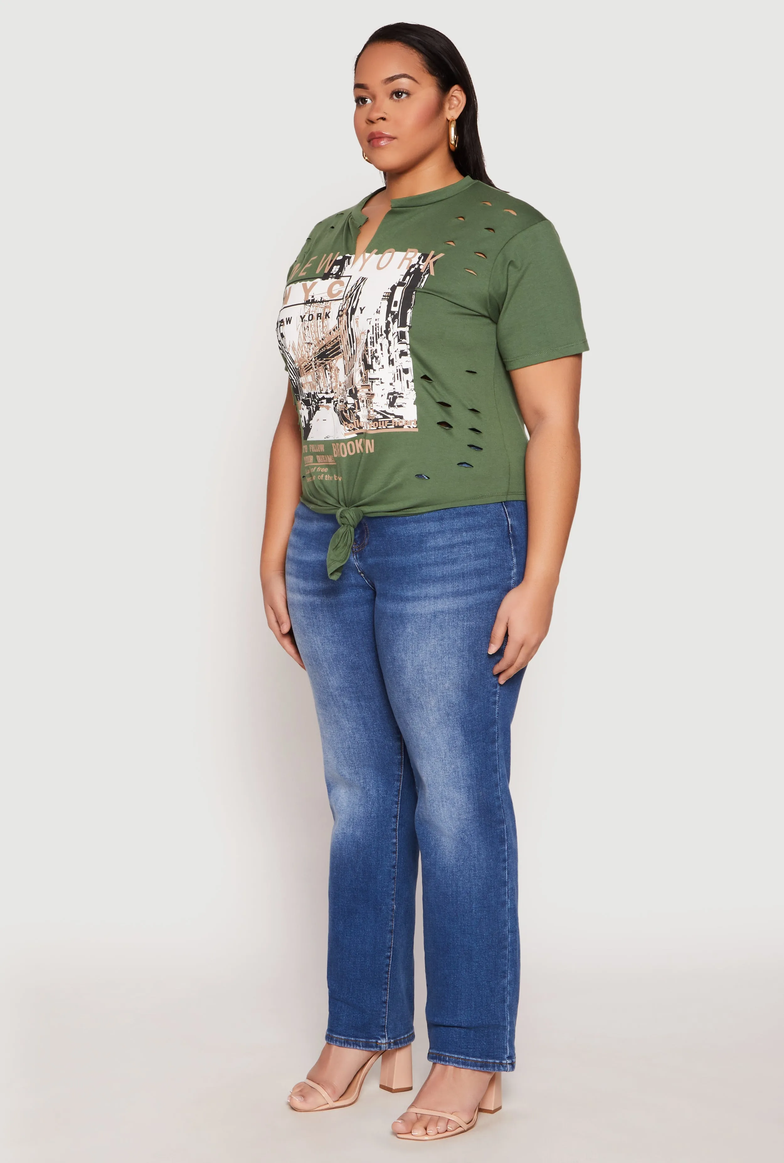 Plus Size Slashed New York Graphic Knot Front Tee sold by Rainbow product image thumbnail 5