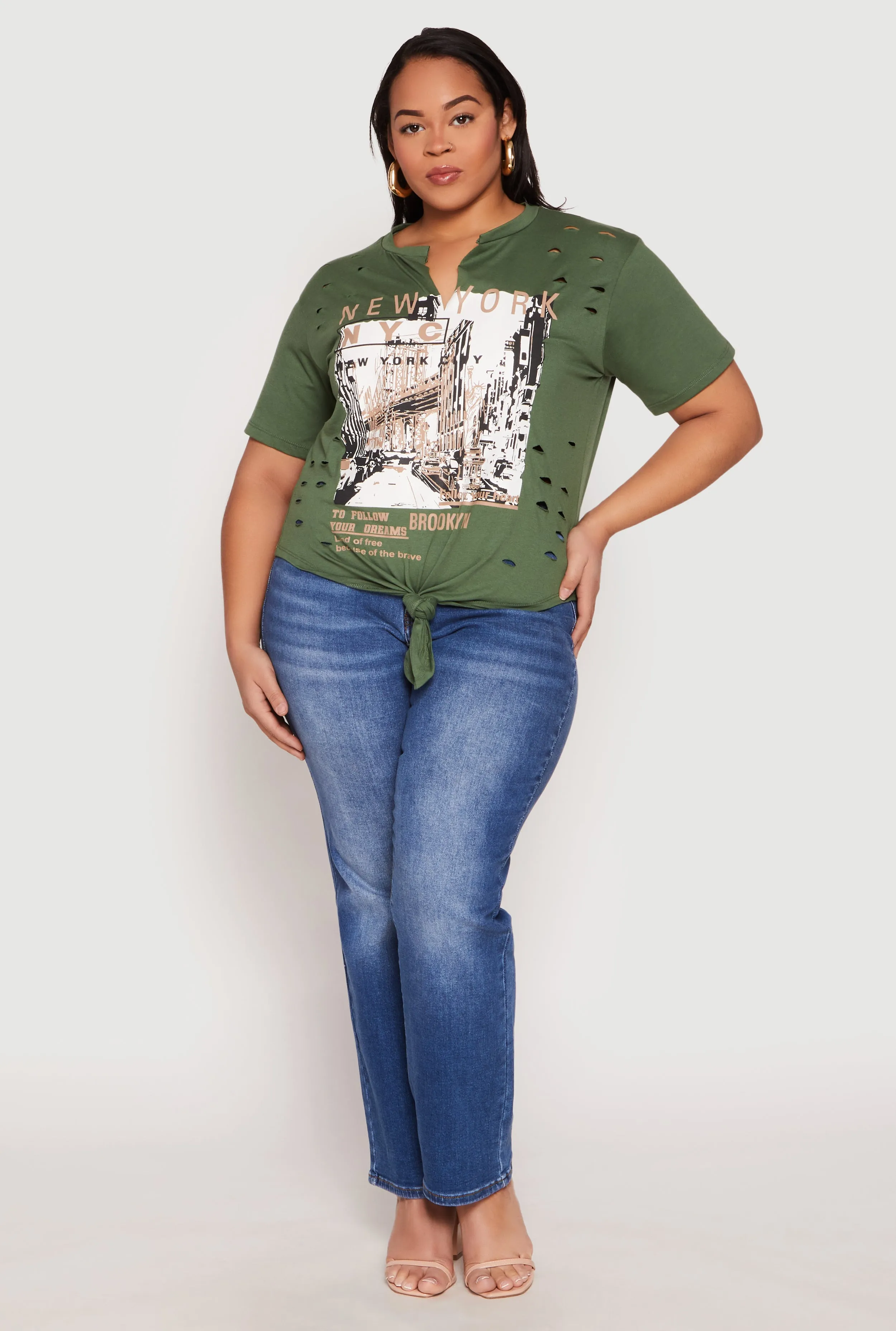 Plus Size Slashed New York Graphic Knot Front Tee sold by Rainbow product image thumbnail 3
