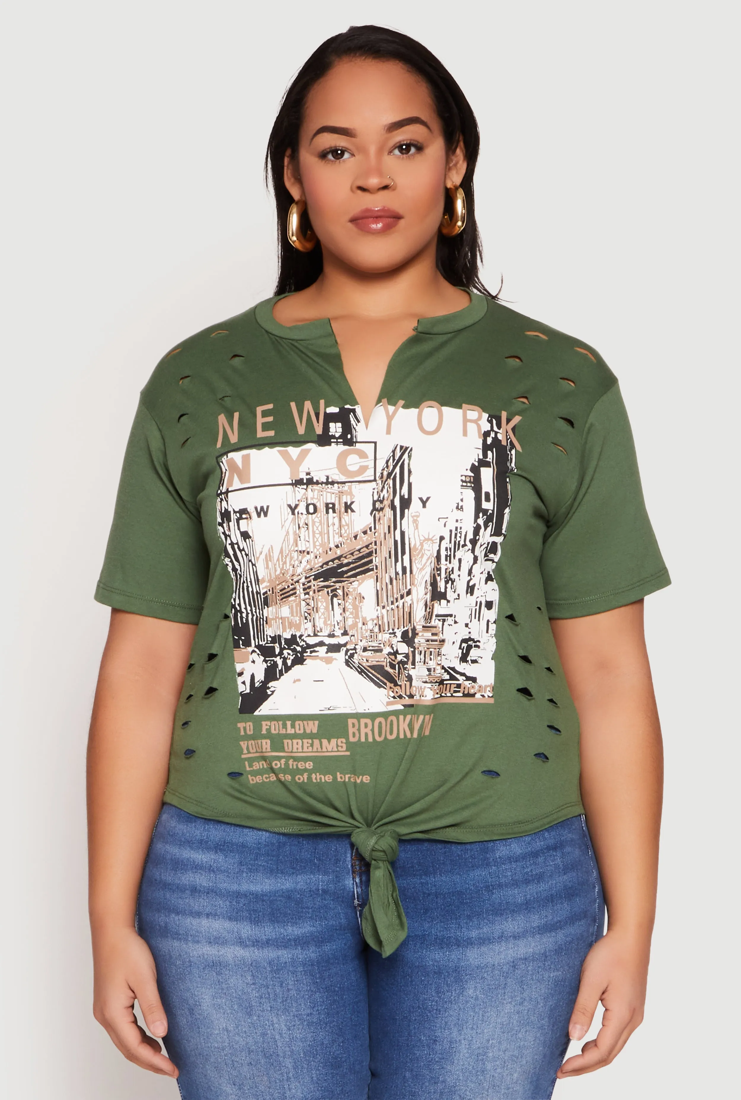 Plus Size Slashed New York Graphic Knot Front Tee sold by Rainbow product image thumbnail 2