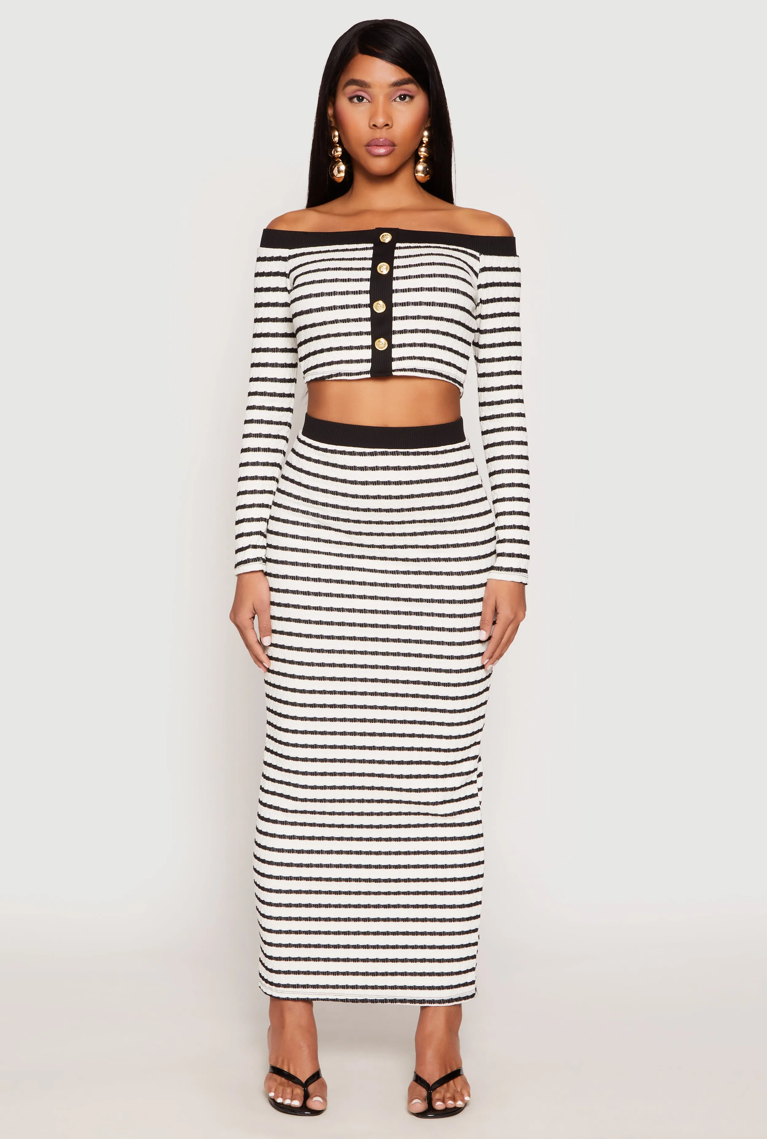 Striped Textured Knit Maxi Skirt sold by Rainbow
