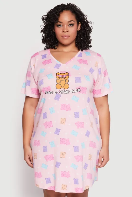 Plus Size Gummy Bear Print Short Sleeve Sleepshirt sold by Rainbow
