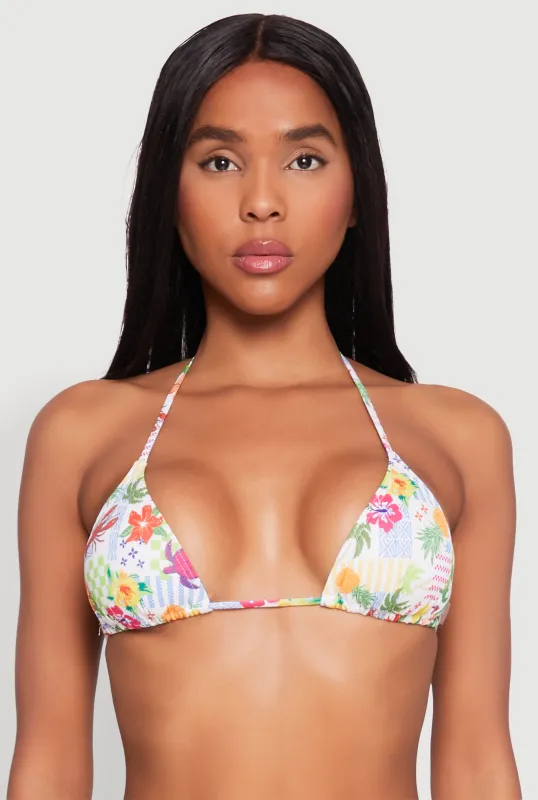 Tropical Floral Print Swim Bikini Top sold by Rainbow