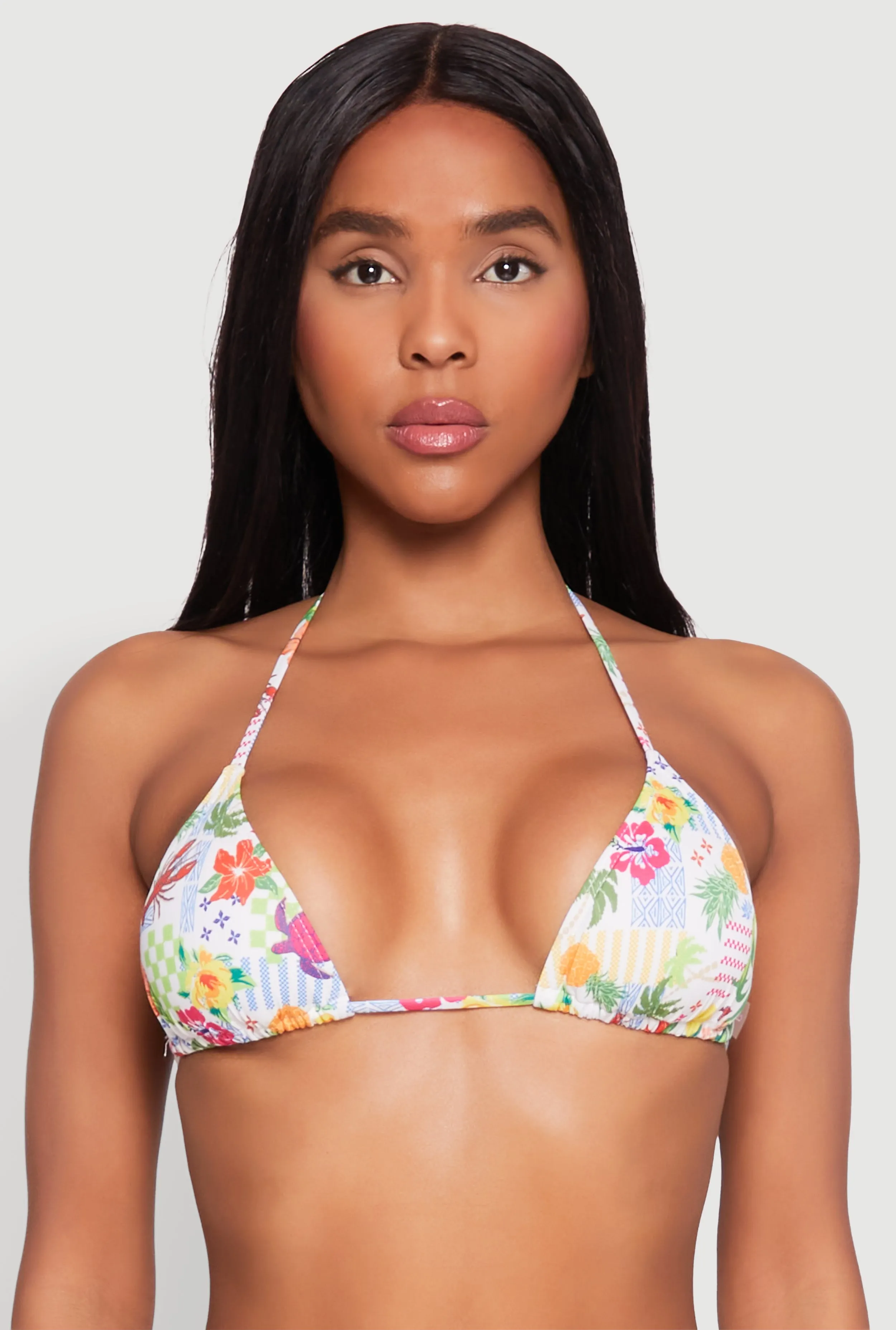 Tropical Floral Print Swim Bikini Top sold by Rainbow