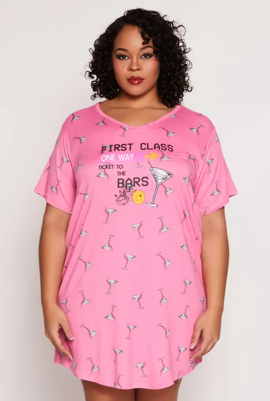 Plus Size First Class Martini Graphic Sleepshirt sold by Rainbow