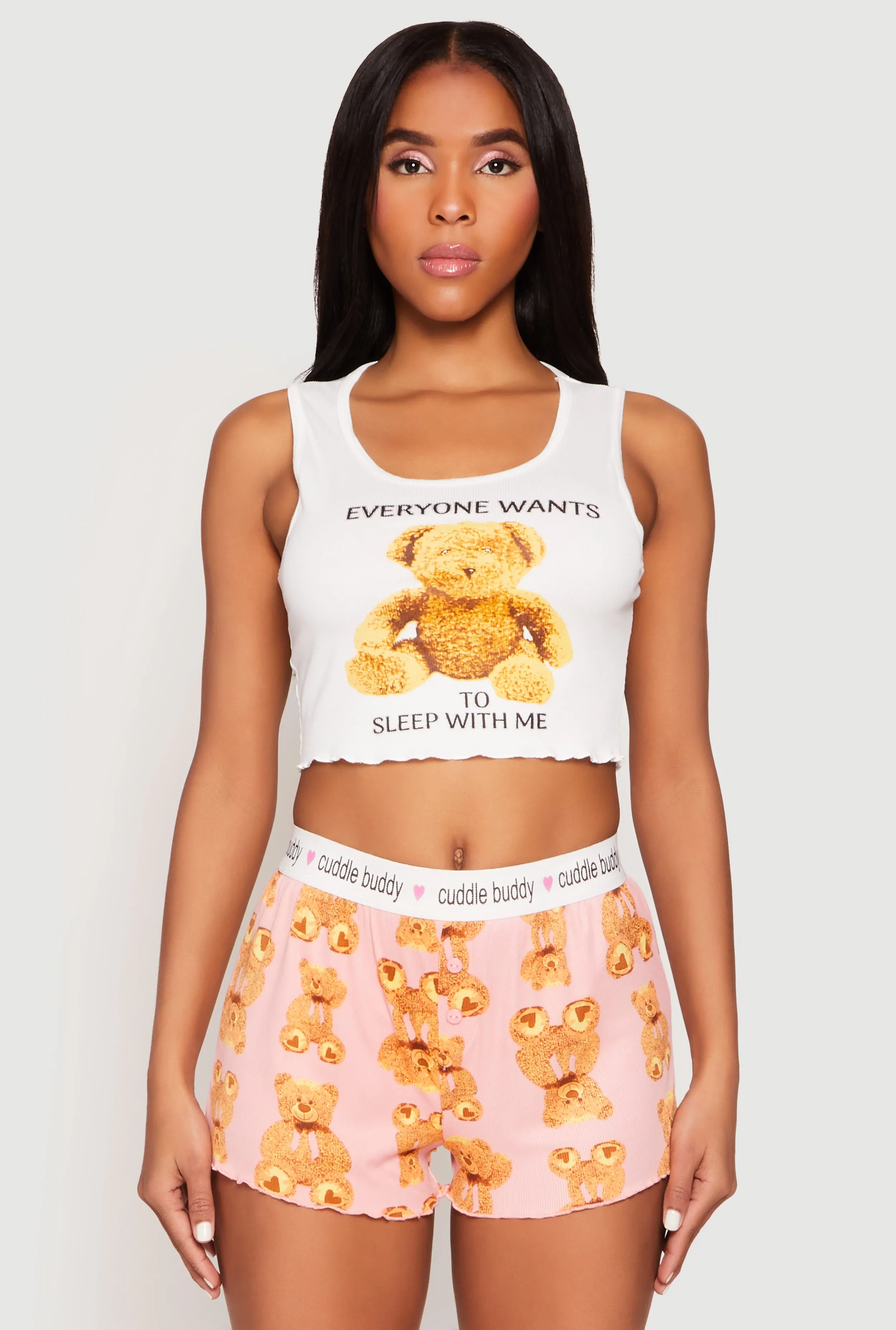 Graphic Pajama Tank Top and Cuddle Buddy Shorts sold by Rainbow