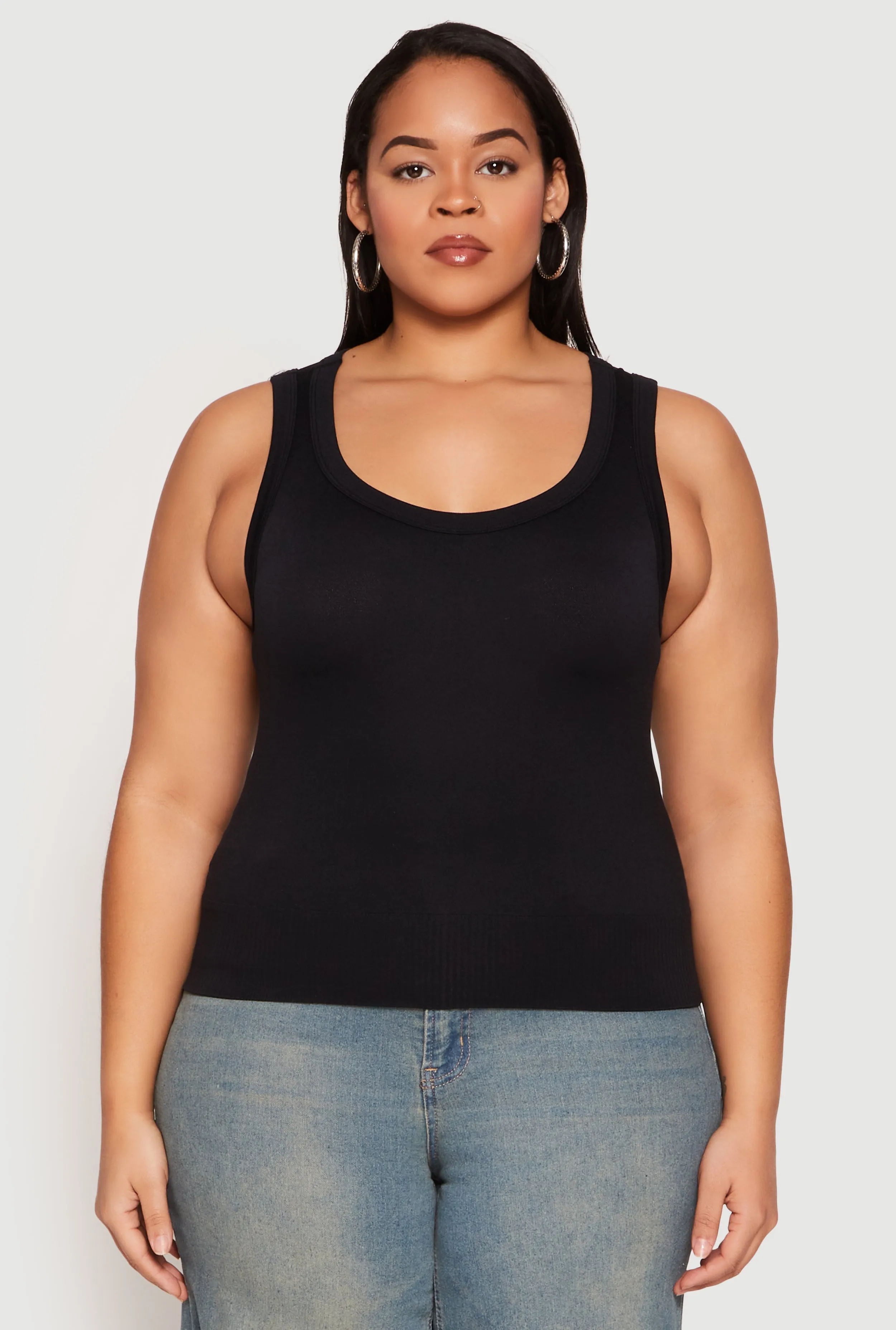 Plus Size Seamless Ribbed Knit Trim Tank Top sold by Rainbow product image thumbnail 2