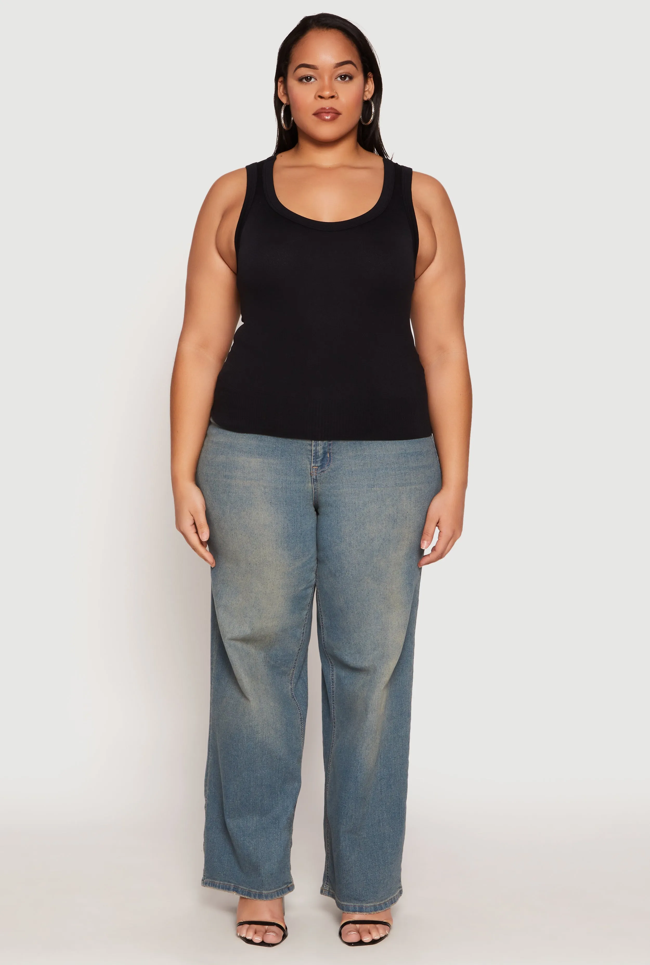 Plus Size Seamless Ribbed Knit Trim Tank Top sold by Rainbow