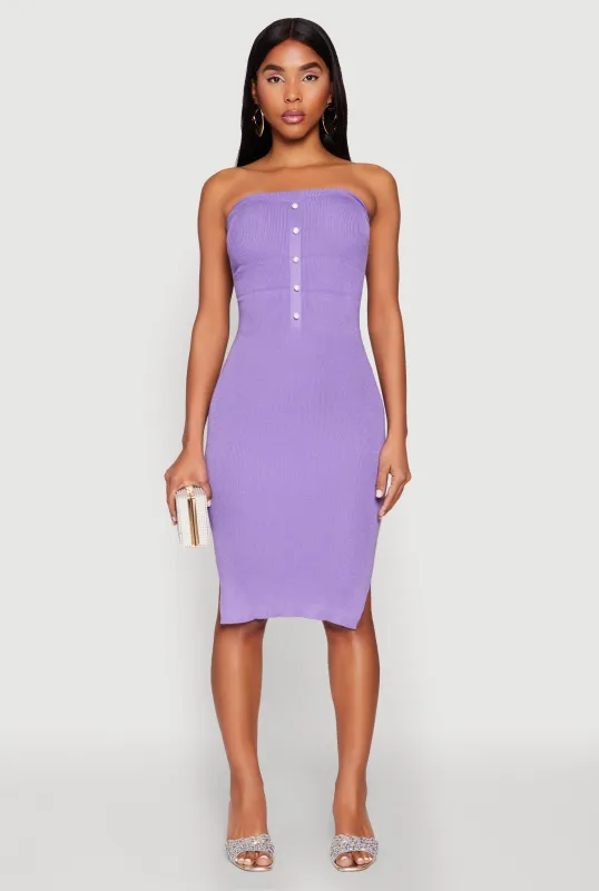 Ribbed Knit Faux Pearl Detail Tube Dress sold by Rainbow