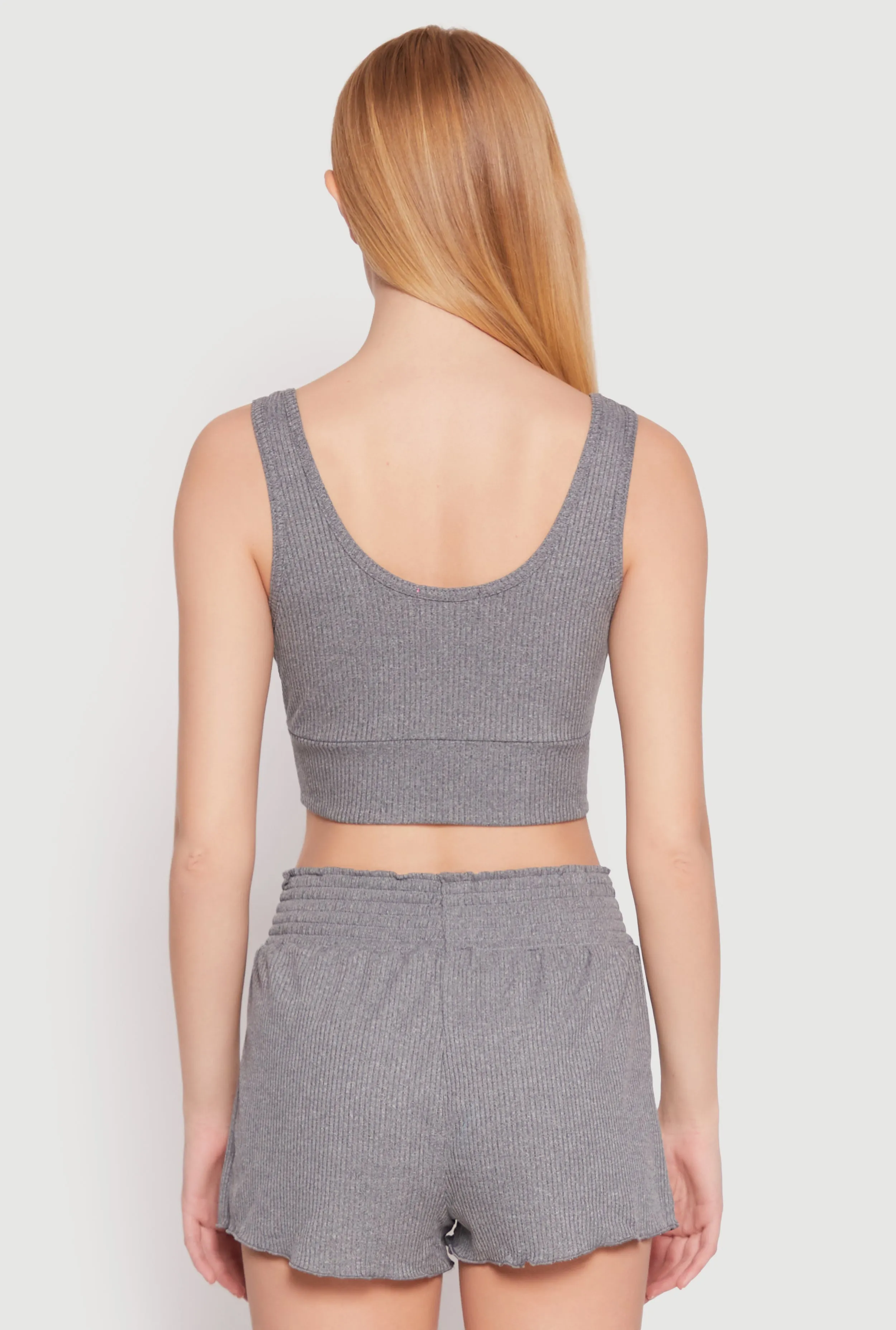 Ribbed Knit Ruched Pajama Tank Top and Smocked Shorts sold by Rainbow product image thumbnail 2