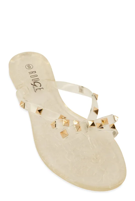 Bow Studded Jelly Thong Slide Sandals sold by Rainbow
