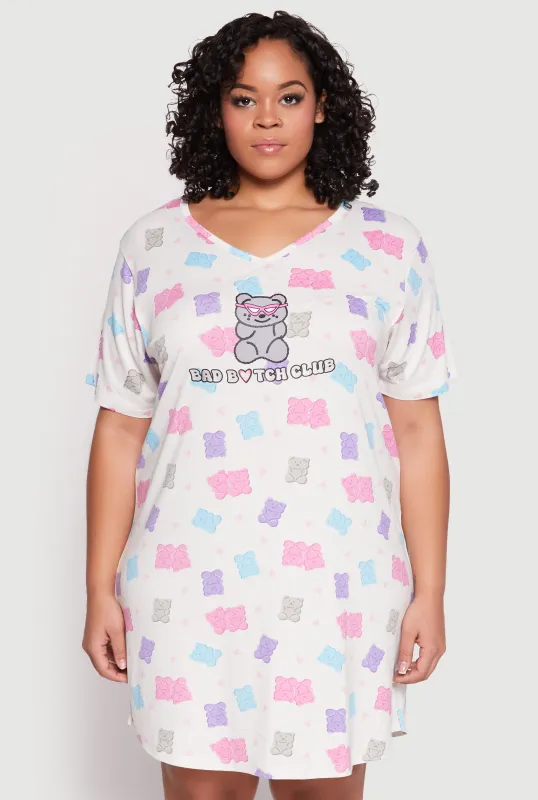 Plus Size Gummy Bear Print Short Sleeve Sleepshirt sold by Rainbow