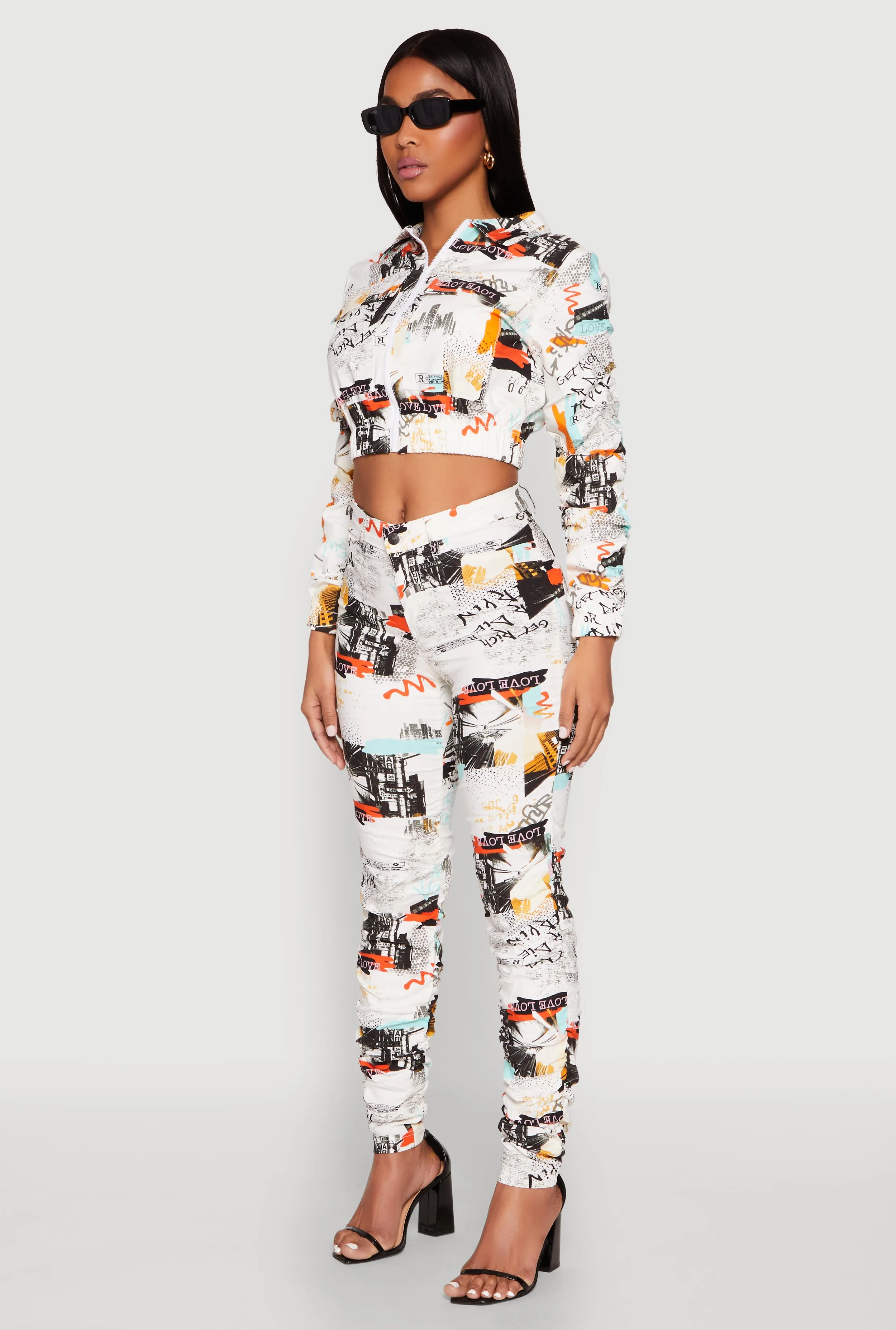 Printed Hyperstretch Ruched Sleeve Cropped Jacket sold by Rainbow product image thumbnail 5