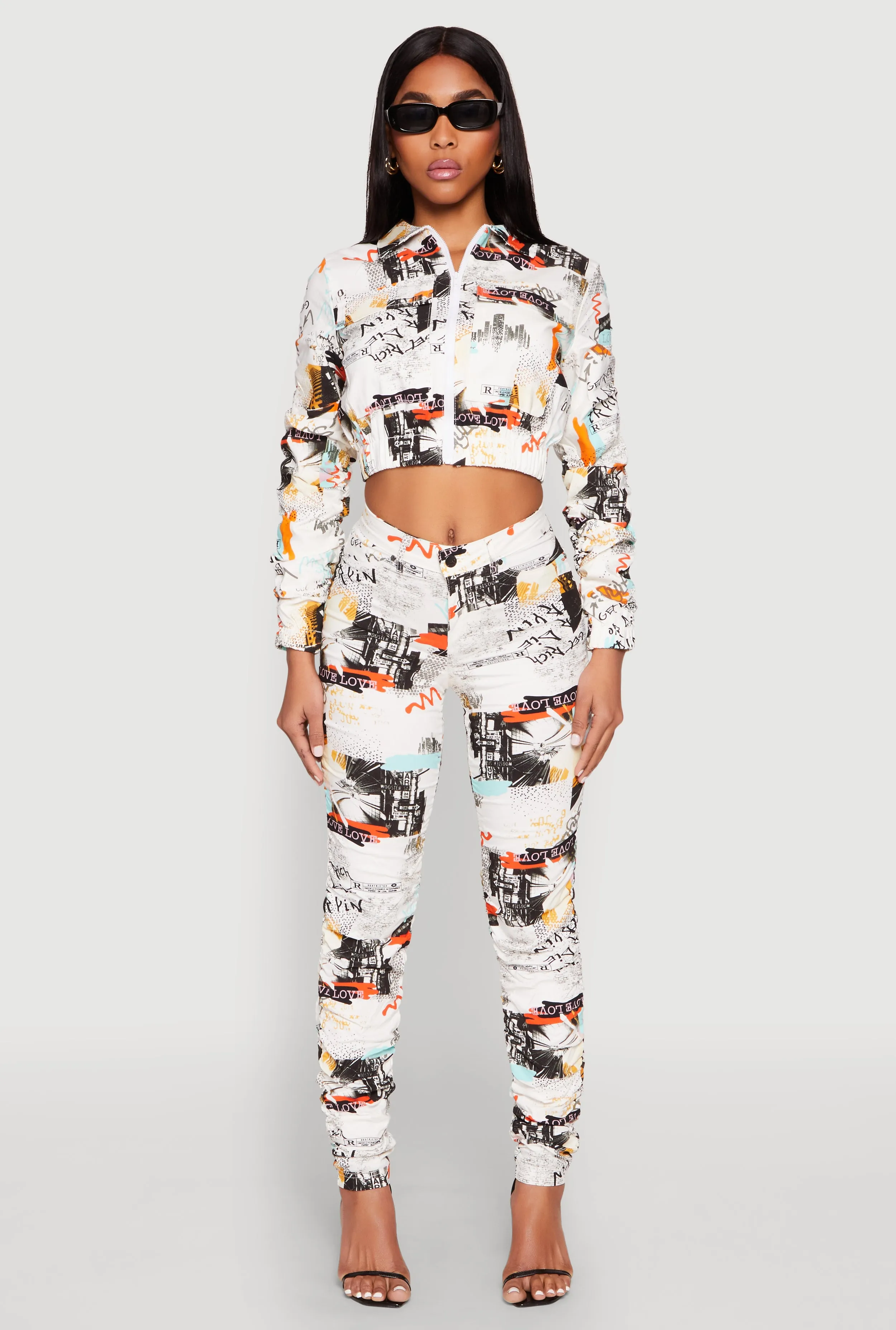 Printed Hyperstretch Ruched Sleeve Cropped Jacket sold by Rainbow product image thumbnail 2