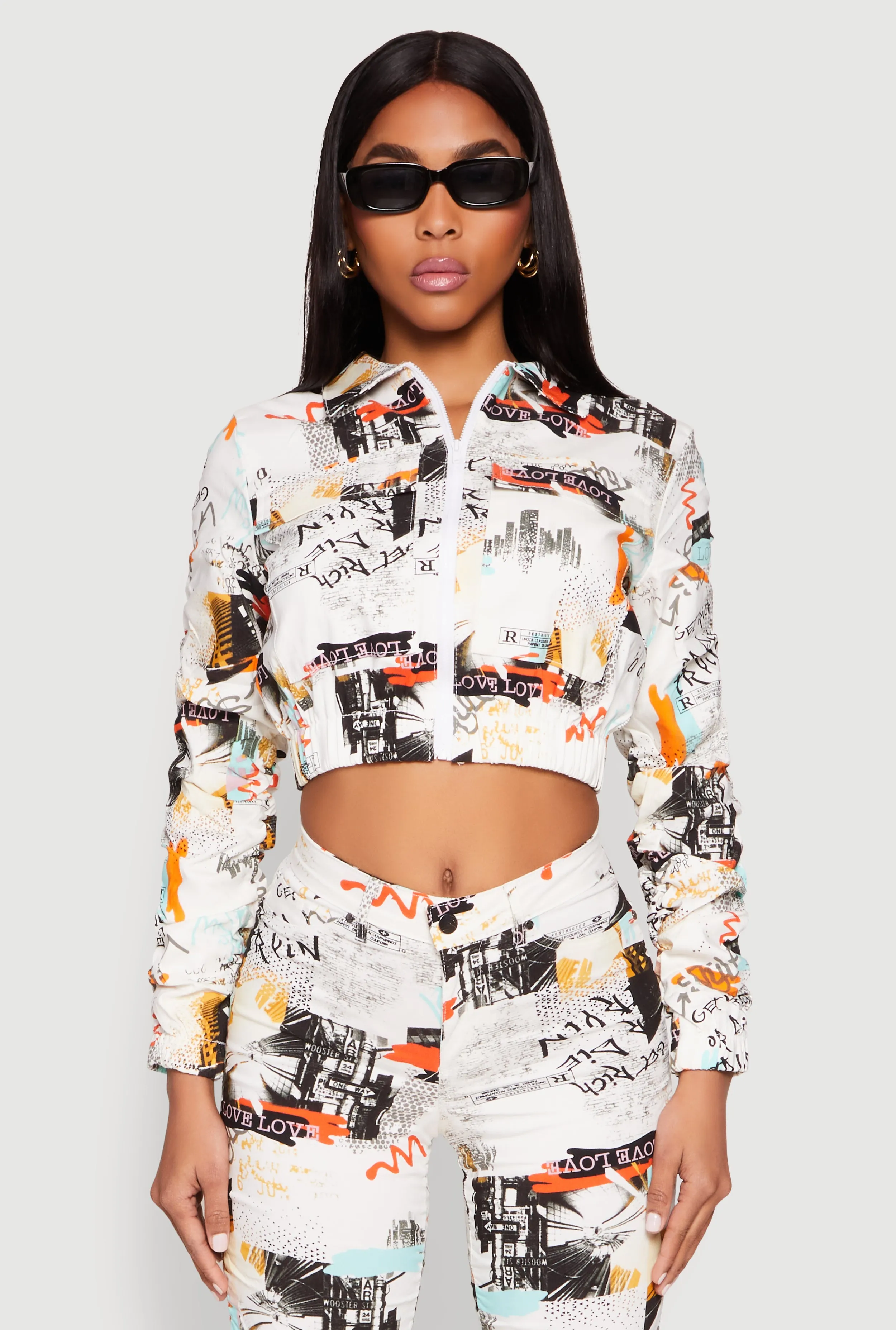 Printed Hyperstretch Ruched Sleeve Cropped Jacket sold by Rainbow