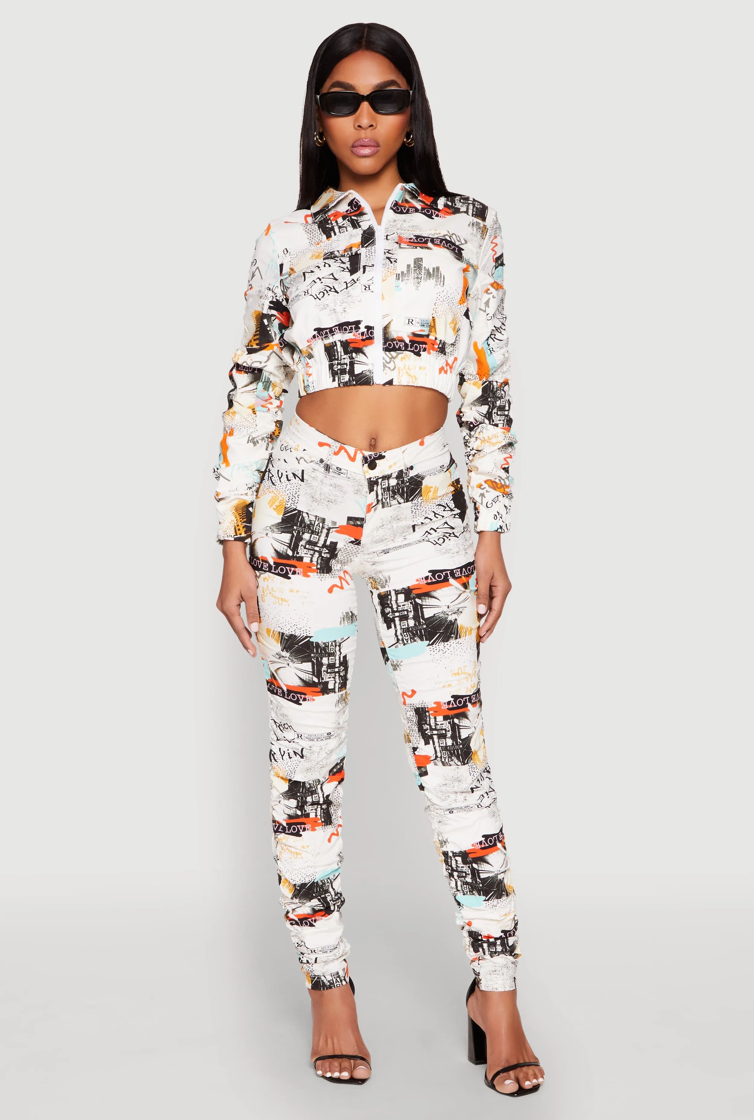 Printed Hyperstretch Ruched Sleeve Cropped Jacket sold by Rainbow product image thumbnail 3