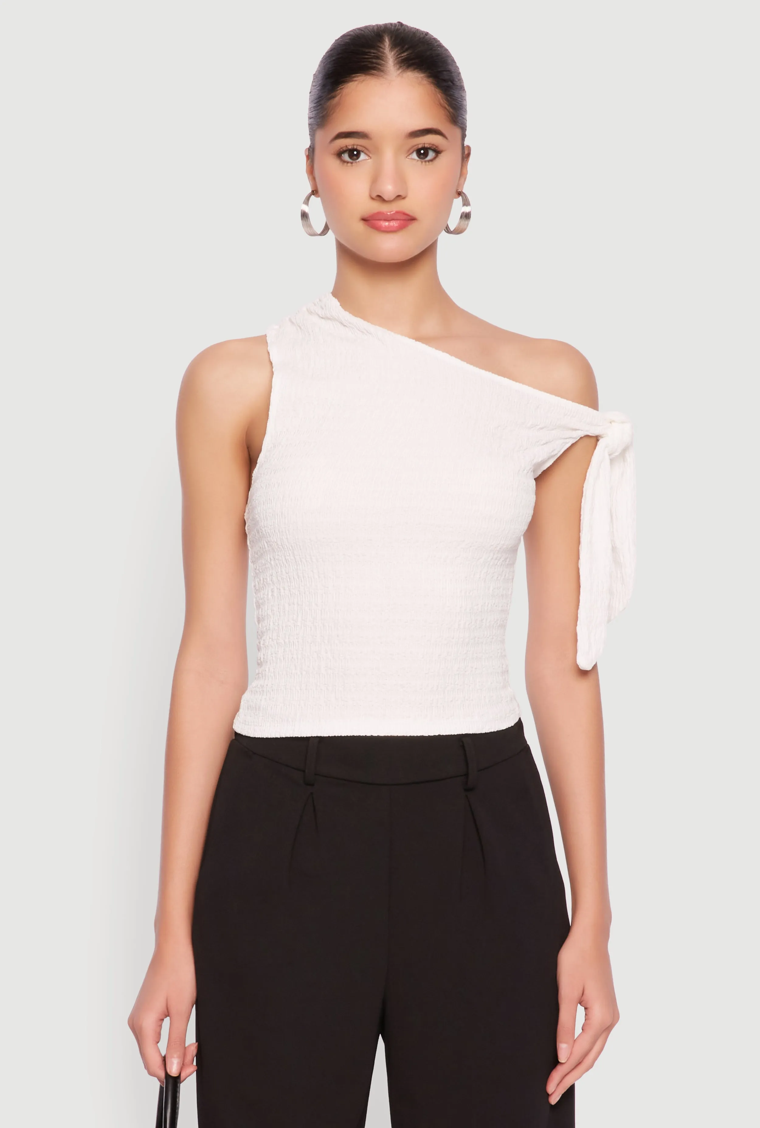 Textured Knit Tie Strap One Shoulder Top sold by Rainbow product image thumbnail 2