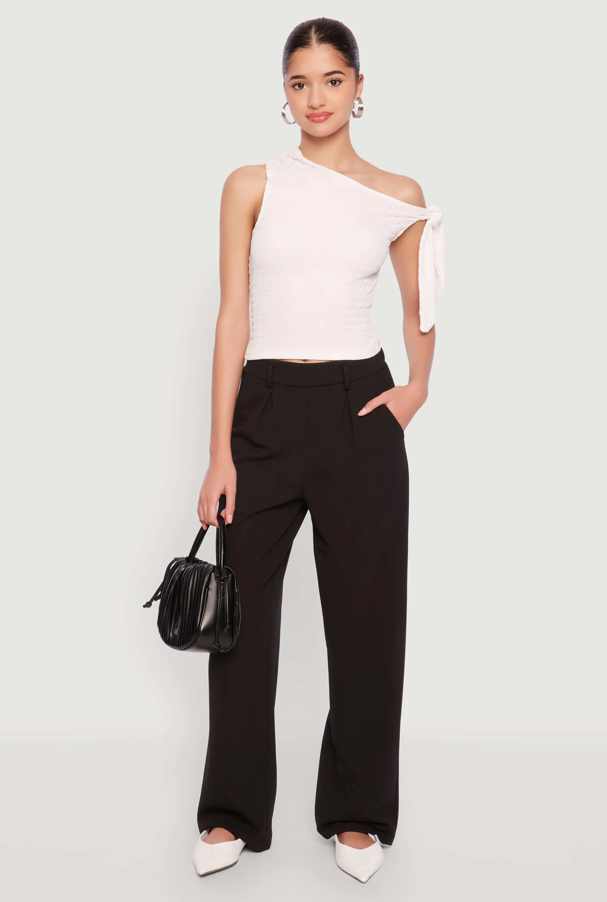 Textured Knit Tie Strap One Shoulder Top sold by Rainbow product image thumbnail 3