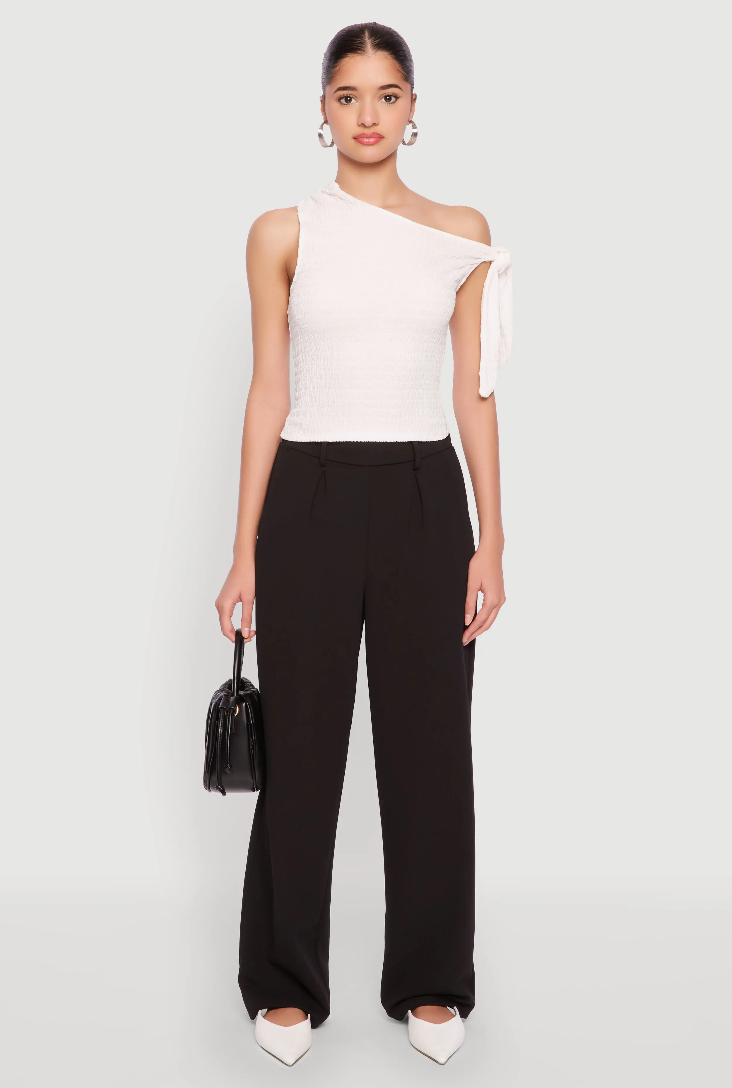 Textured Knit Tie Strap One Shoulder Top sold by Rainbow