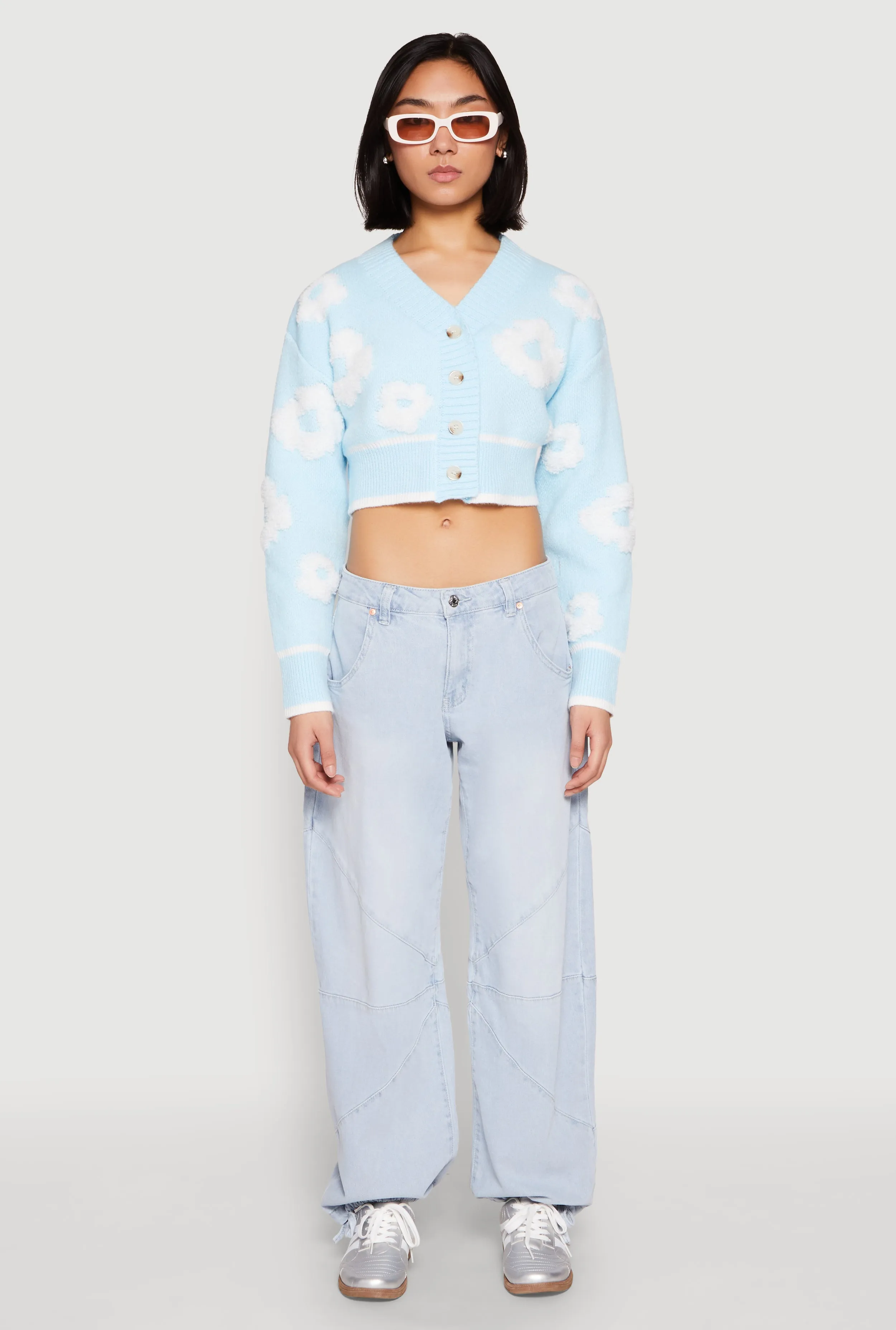 Daisy Chenille Floral Cropped Cardigan sold by Rainbow