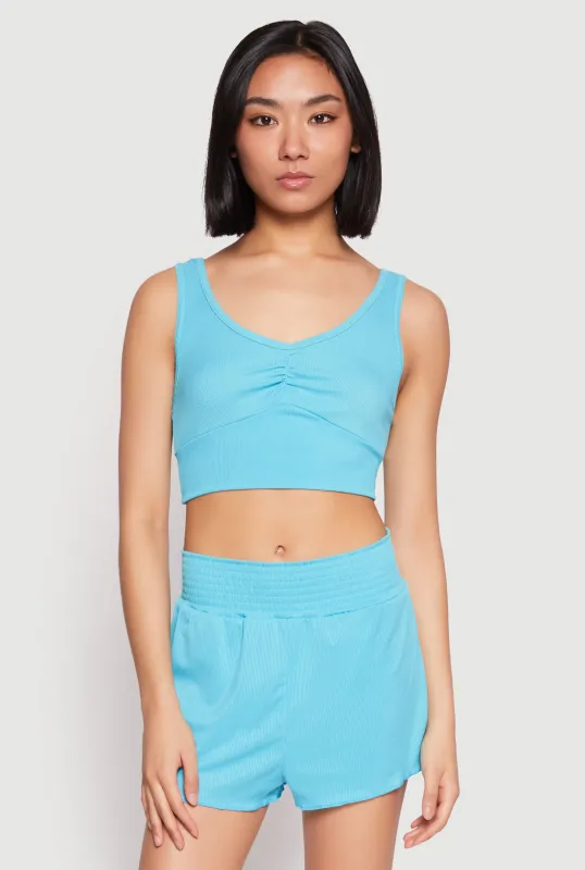 Ribbed Knit Ruched Pajama Tank Top and Smocked Shorts sold by Rainbow