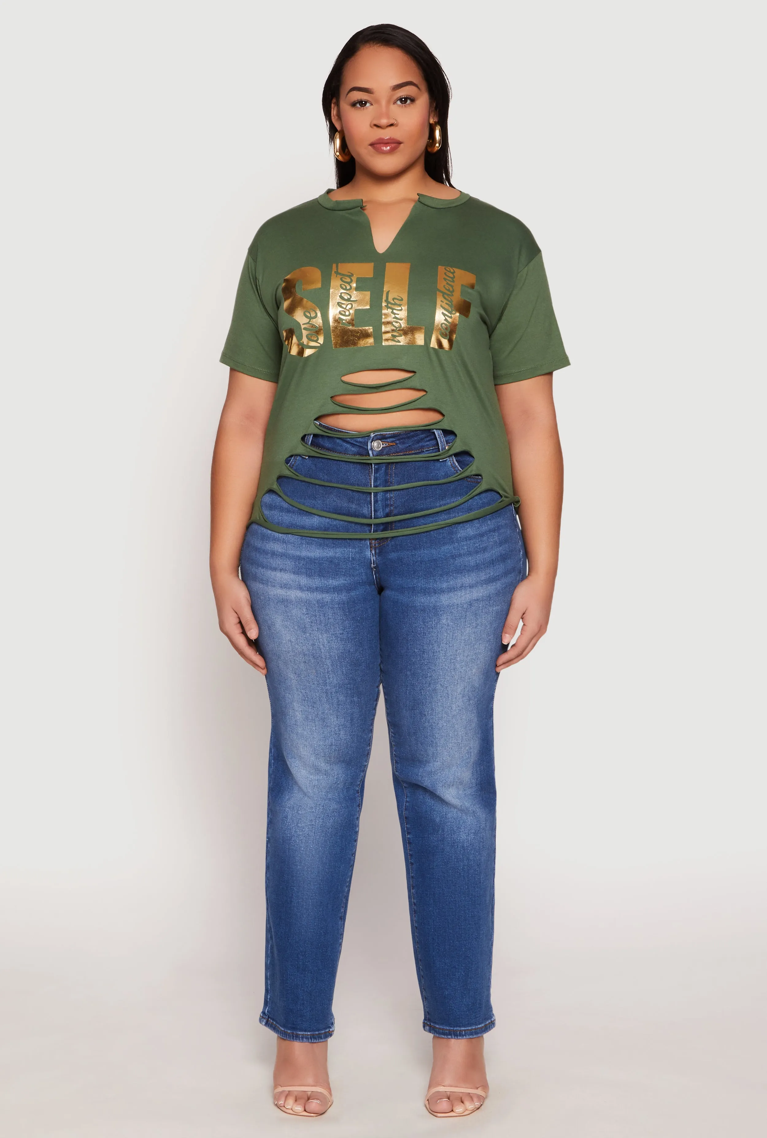 Plus Size Foil Screen Self Graphic Tee sold by Rainbow