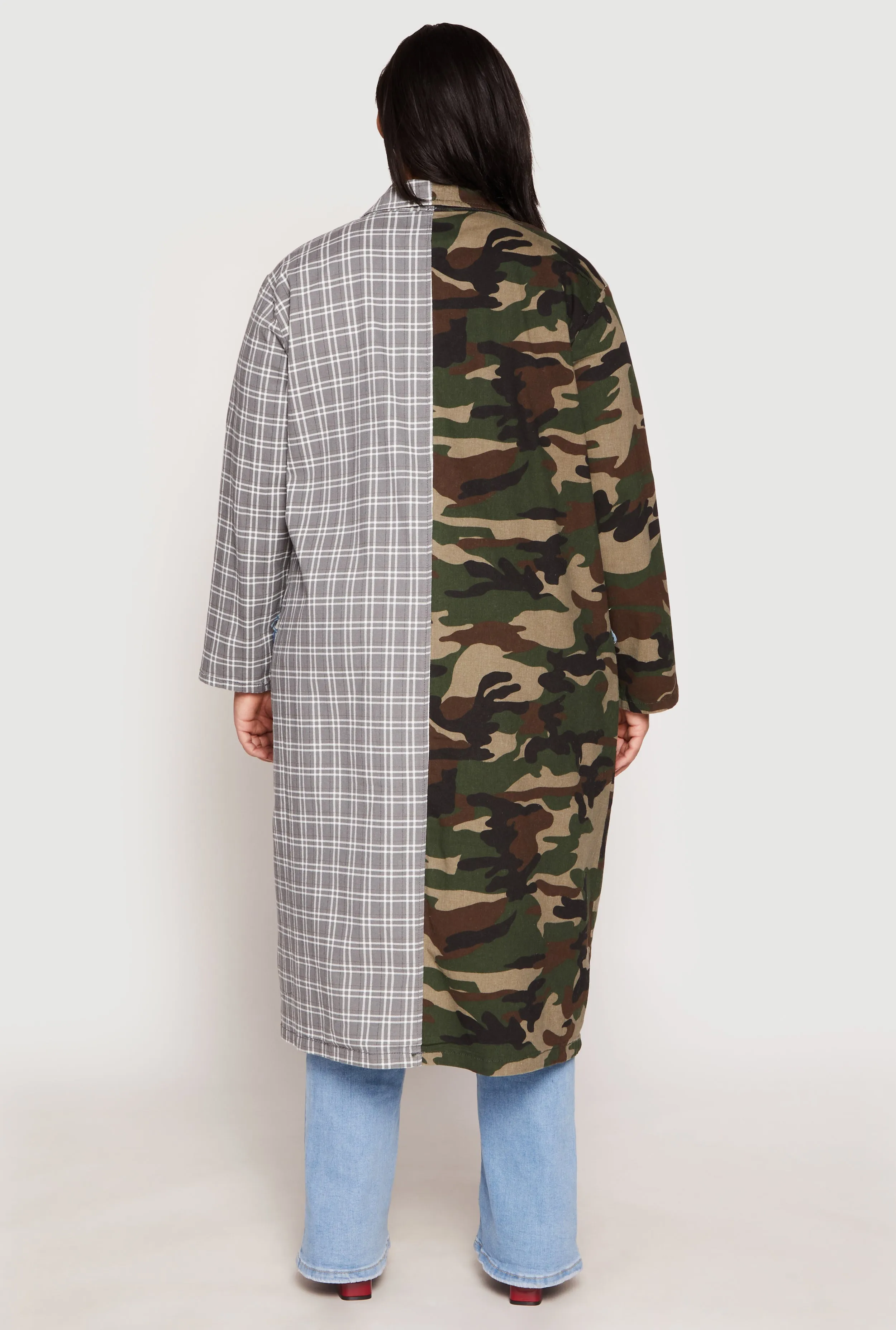 Plus Size LA Chenille Patch Camo Plaid Coat sold by Rainbow product image thumbnail 3
