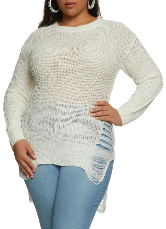 Plus Size Distressed Knit High Low Sweater sold by Rainbow