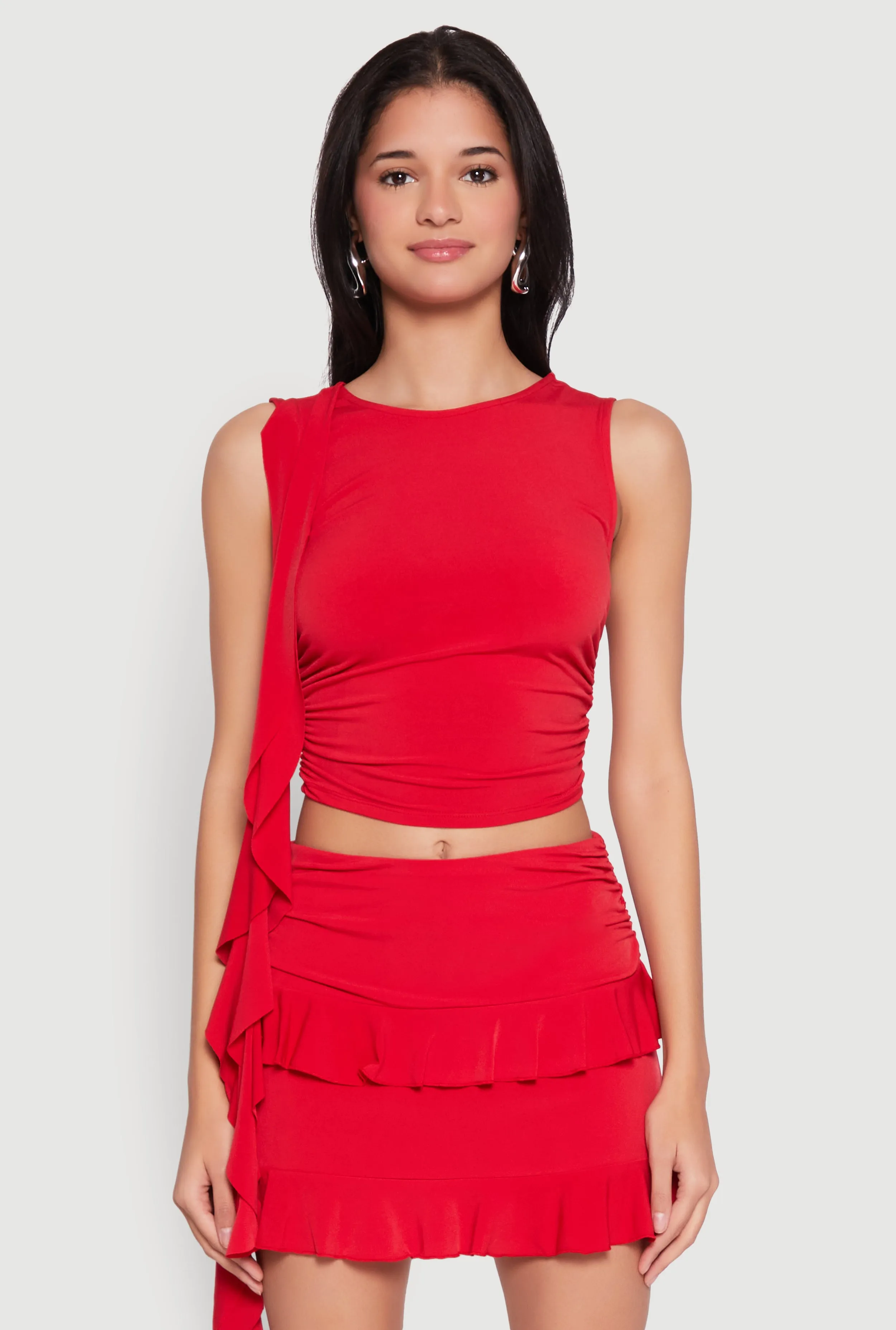 Ruffle Draped Ruched Crop Top sold by Rainbow