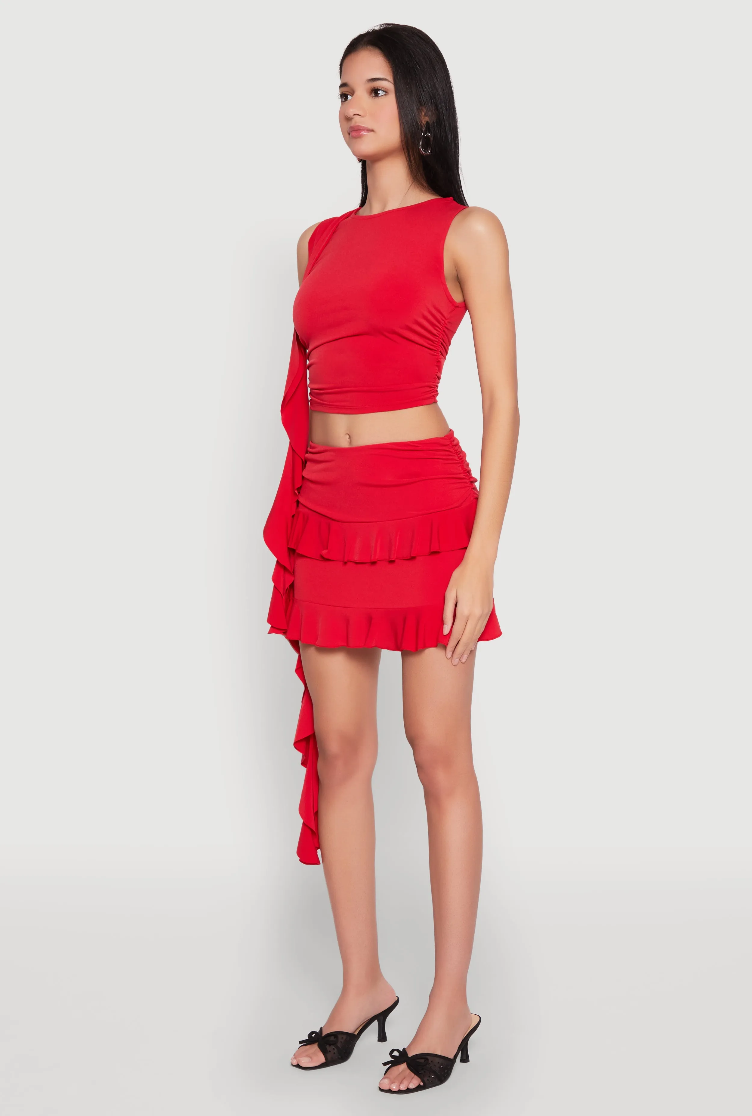 Ruffle Draped Ruched Crop Top sold by Rainbow product image thumbnail 3