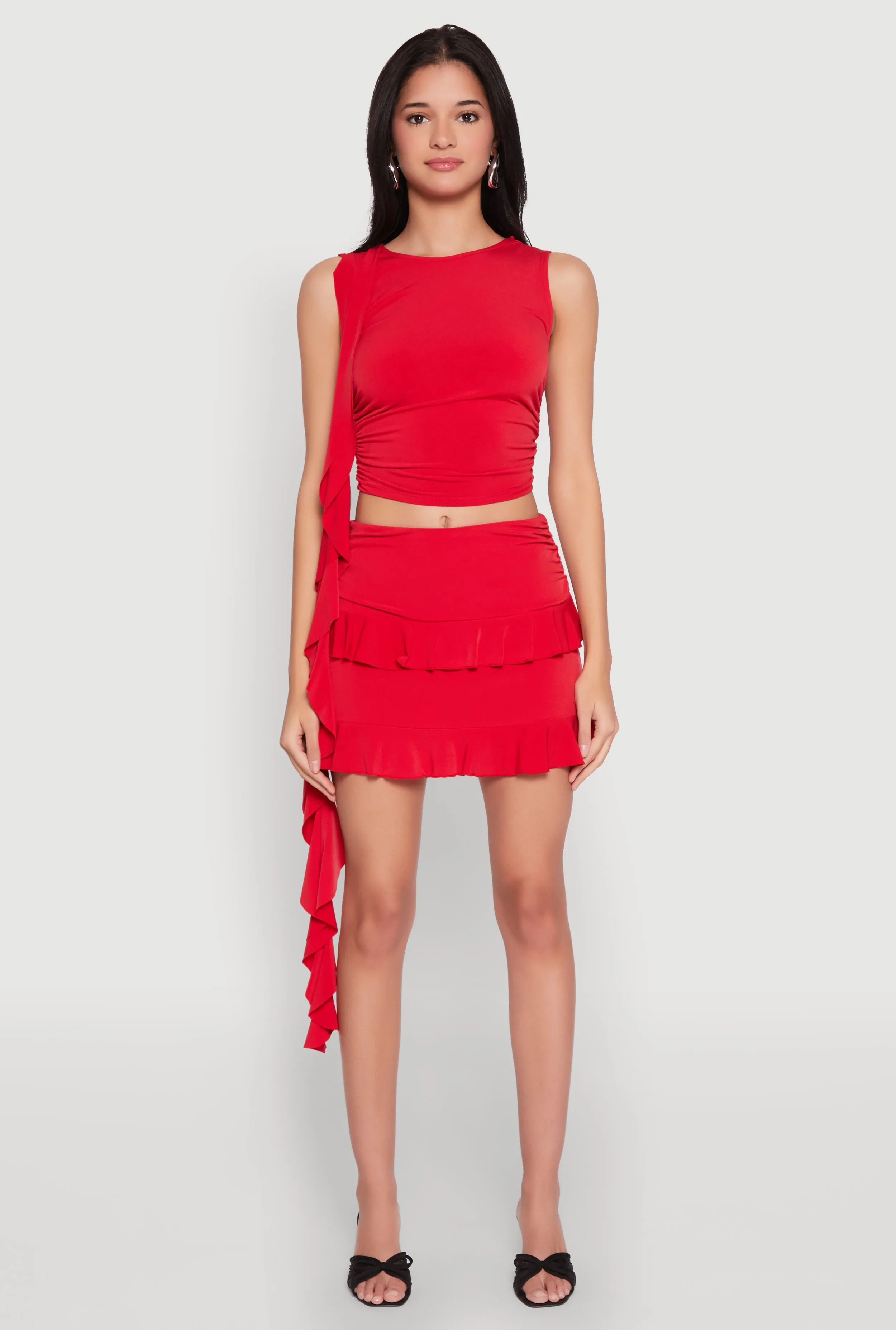 Ruffle Draped Tiered Mini Skirt sold by Rainbow