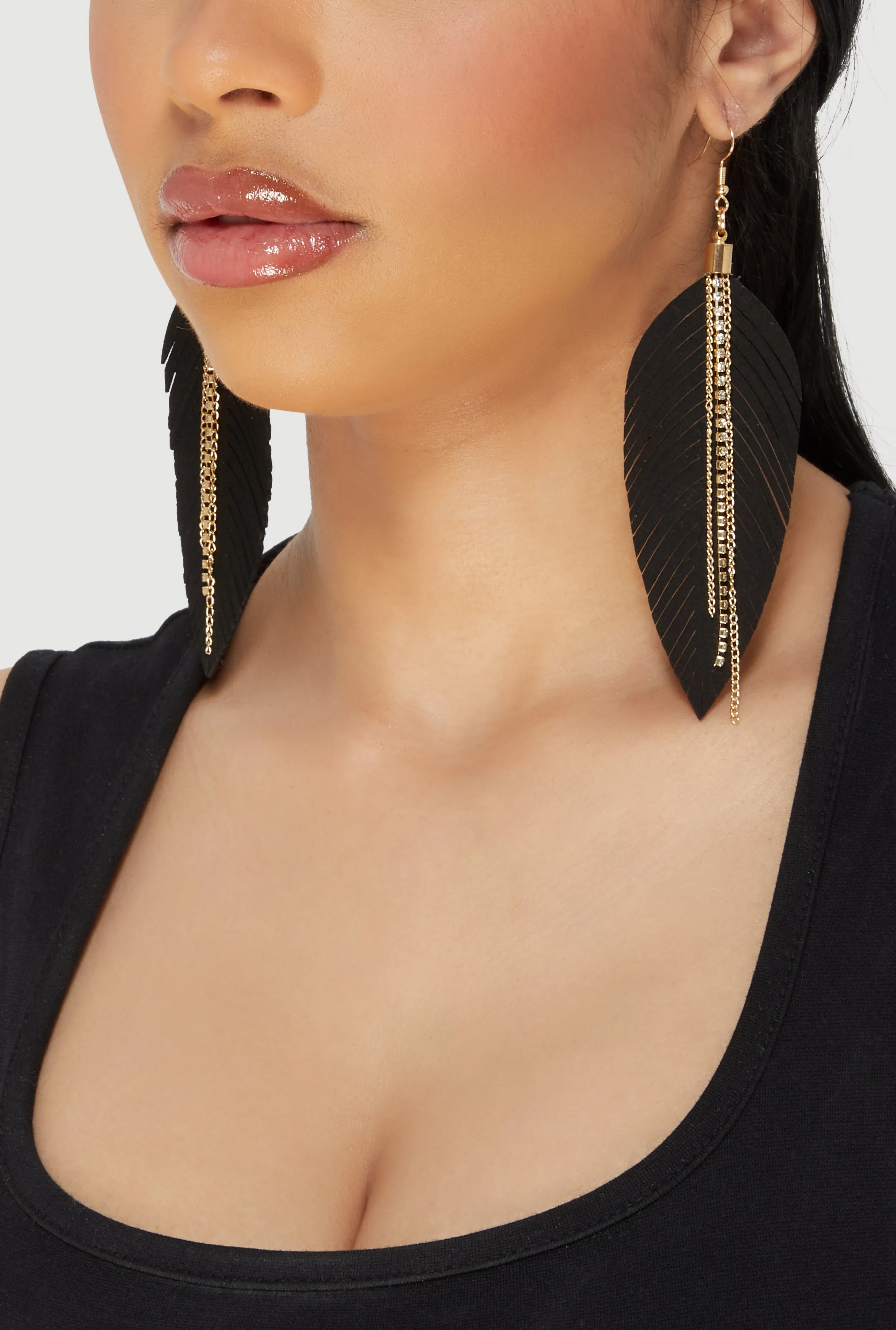 Rhinestone Chain Fringe Leaf Drop Earrings sold by Rainbow product image thumbnail 2