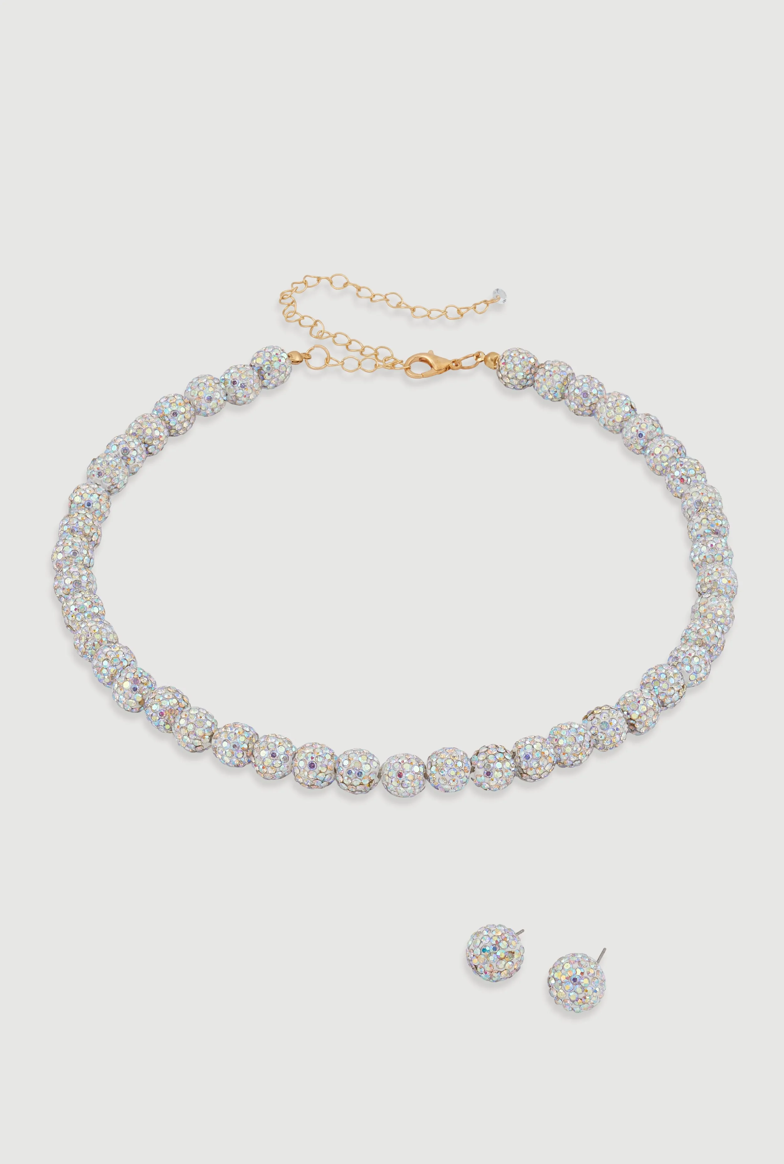 Cubic Zirconia Beaded Necklace and Stud Earrings sold by Rainbow