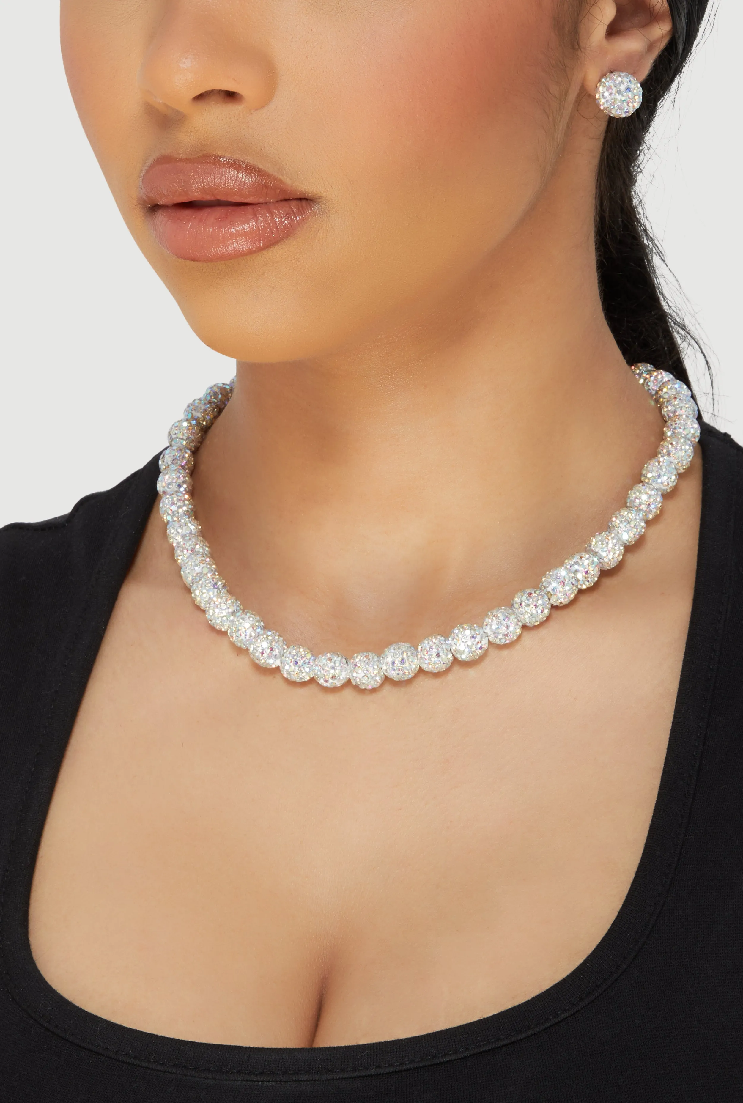 Cubic Zirconia Beaded Necklace and Stud Earrings sold by Rainbow product image thumbnail 2