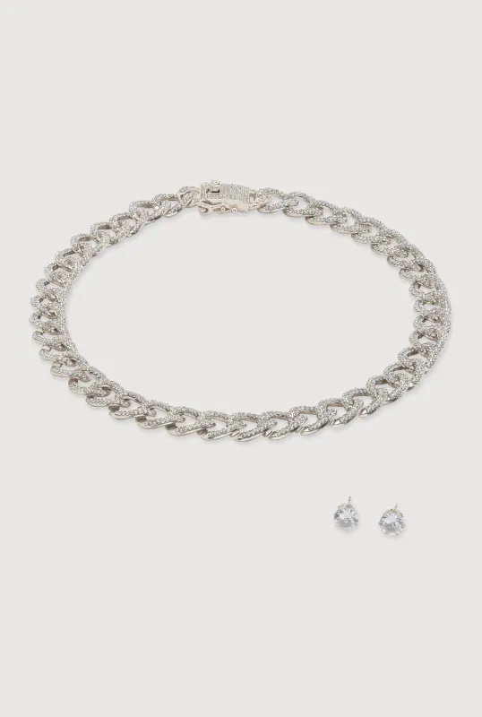 Box Clasp Chain Link Necklace and Stud Earrings sold by Rainbow