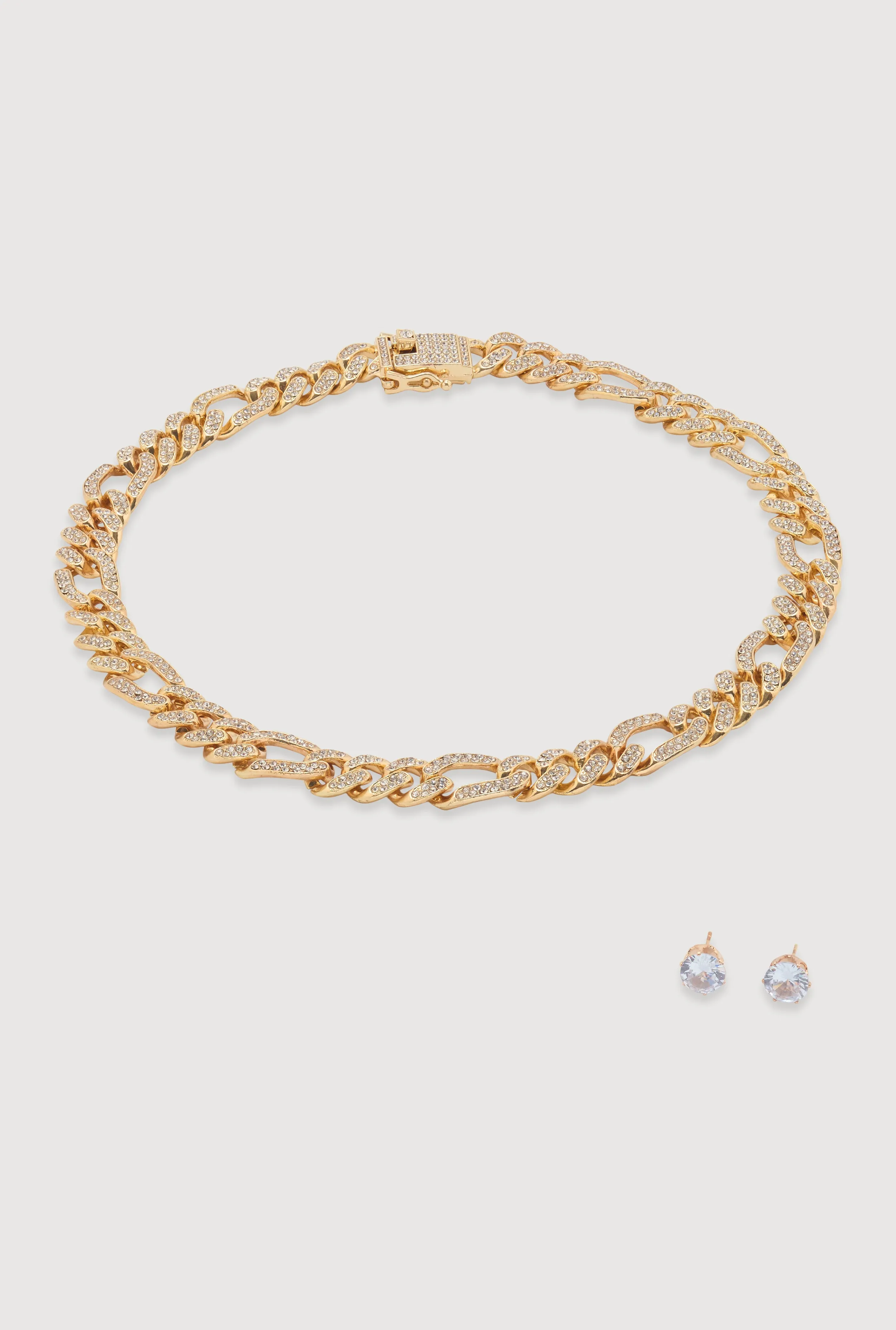 Box Clasp Chain Link Necklace with Stud Earrings sold by Rainbow