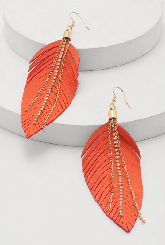 Rhinestone Chain Fringe Leaf Drop Earrings sold by Rainbow